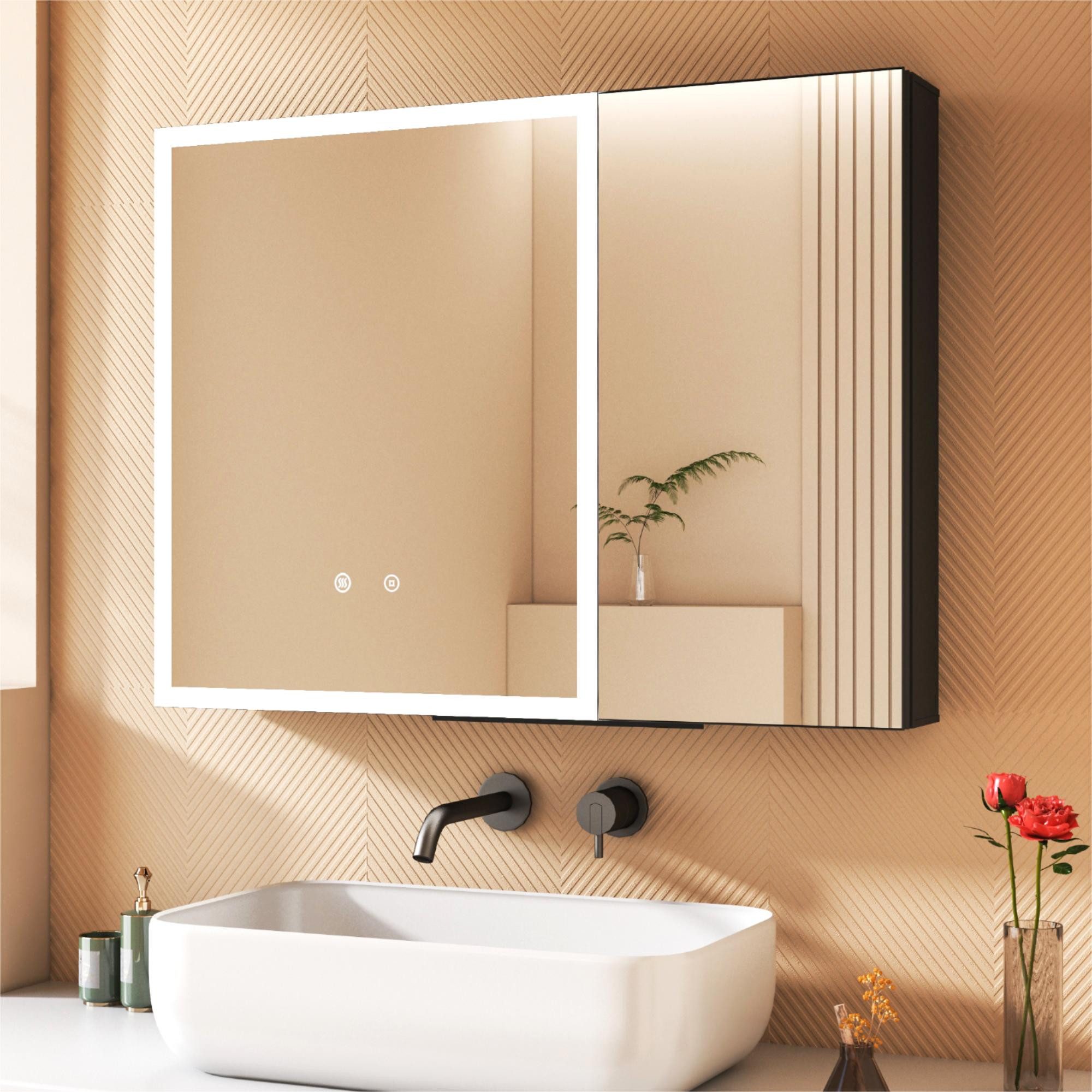 WDWRITTI Spiegelschrank Bad 80x60cm Badezimmerspiegelschrank LED Aluminium günstig online kaufen