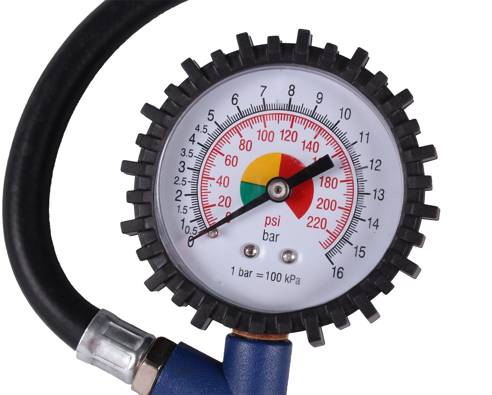 WELDINGER Druckluftwerkzeug Druckluft Reifenfüller mit Schlauch Manometer Schrader Druckguss 1/4", handliche Pistolenform, leichtgängiger Schalter