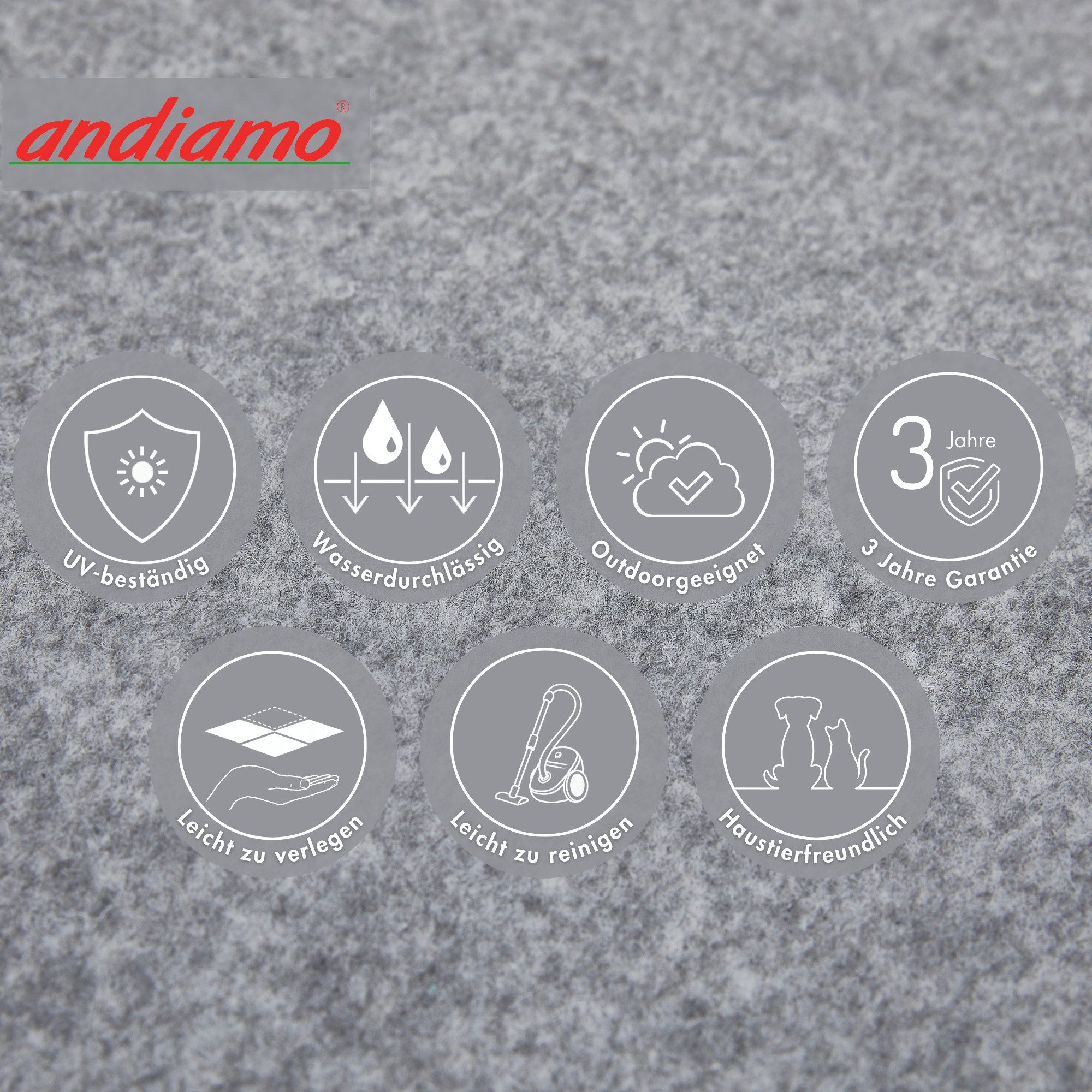 Andiamo Kunstrasen Field, Made in Belgium, rechteckig, Höhe: 4 mm, Rasenteppich aus Nadelfilz, mit Noppen, für Balkon & Terrasse