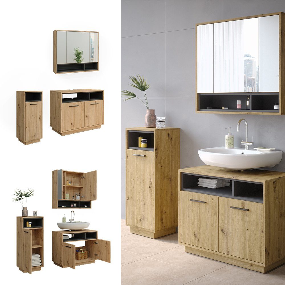Vicco Badmöbel-Set Beatrice, Eiche/Anthrazit, 3 Teile, günstig online kaufen