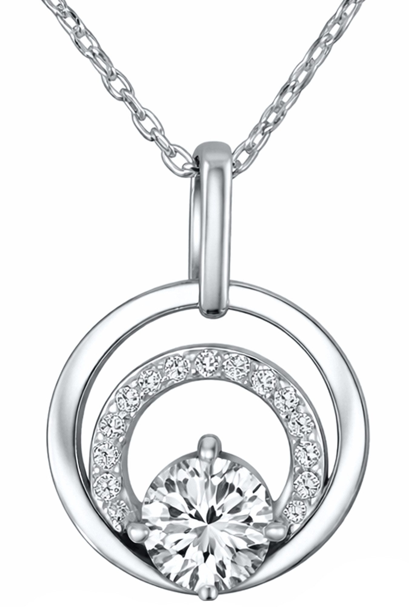Limana Kette mit Anhänger Silberkette Damen 925 rhodiniert runder Anhänger mit Zirkonia (Schmuck Silberschmuck Echtschmuck inkl. Dose), Geschenk für Freundin Frauen Geburtstag Mutter Muttertag Weihnachten