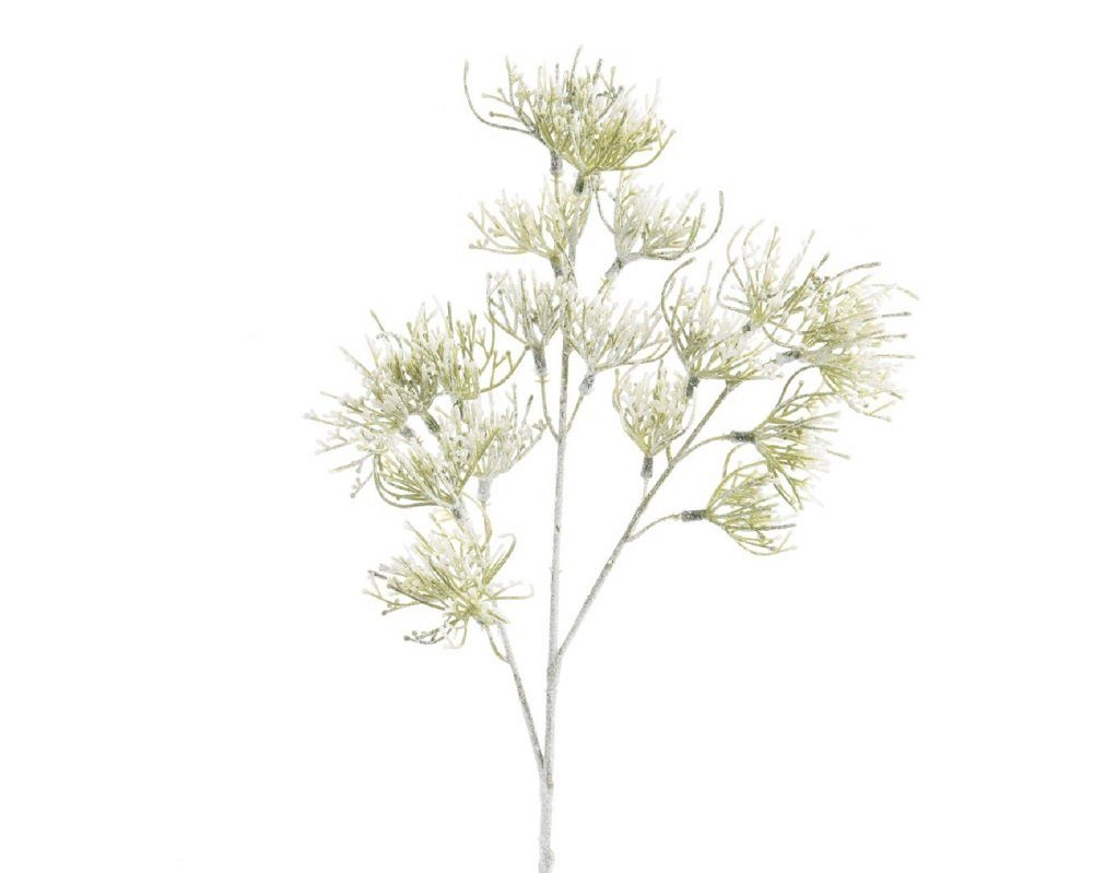 Kunstblume Zweig Dekozweig Büschel grün weiß beschneit, Kaemingk