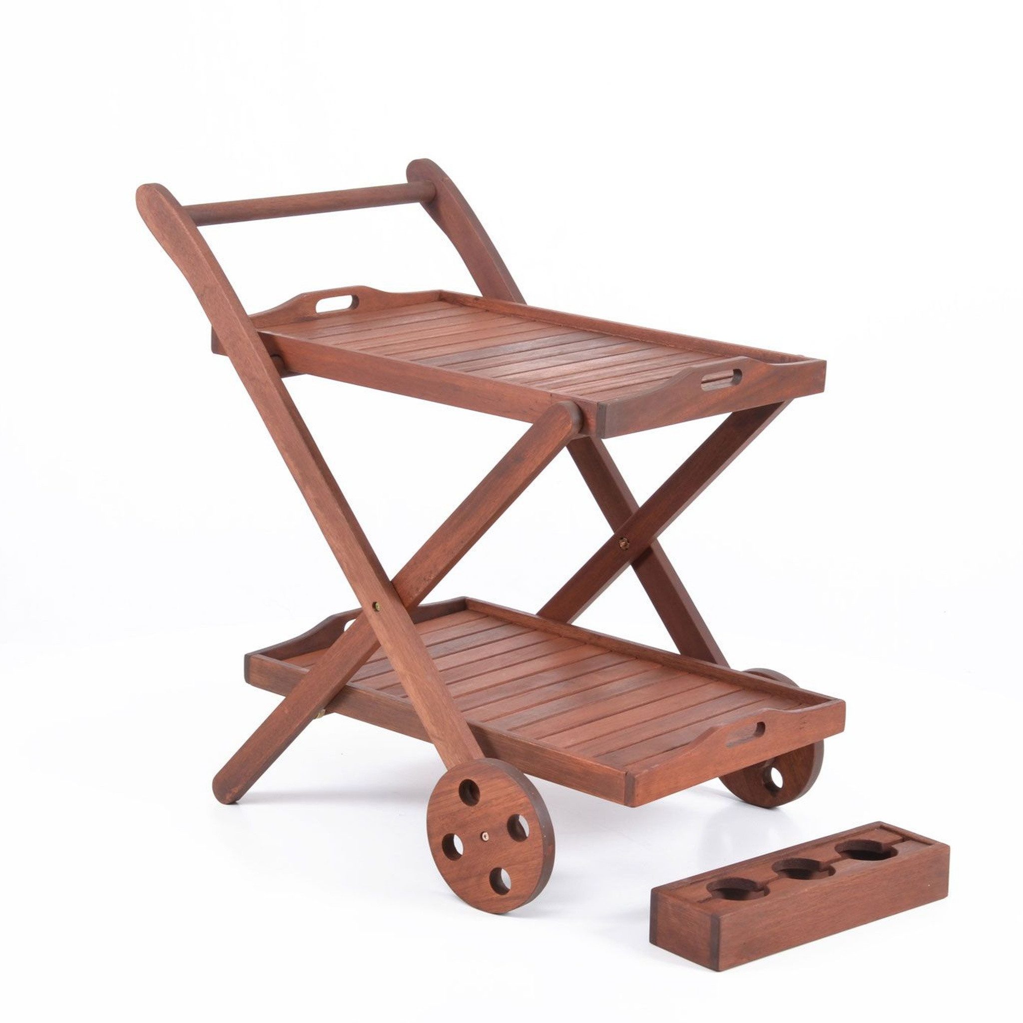 Hecht Servierwagen aus Merantiholz mit Getränkehalter und abnehmbarem Tablett, 84 x 50 x 81 cm