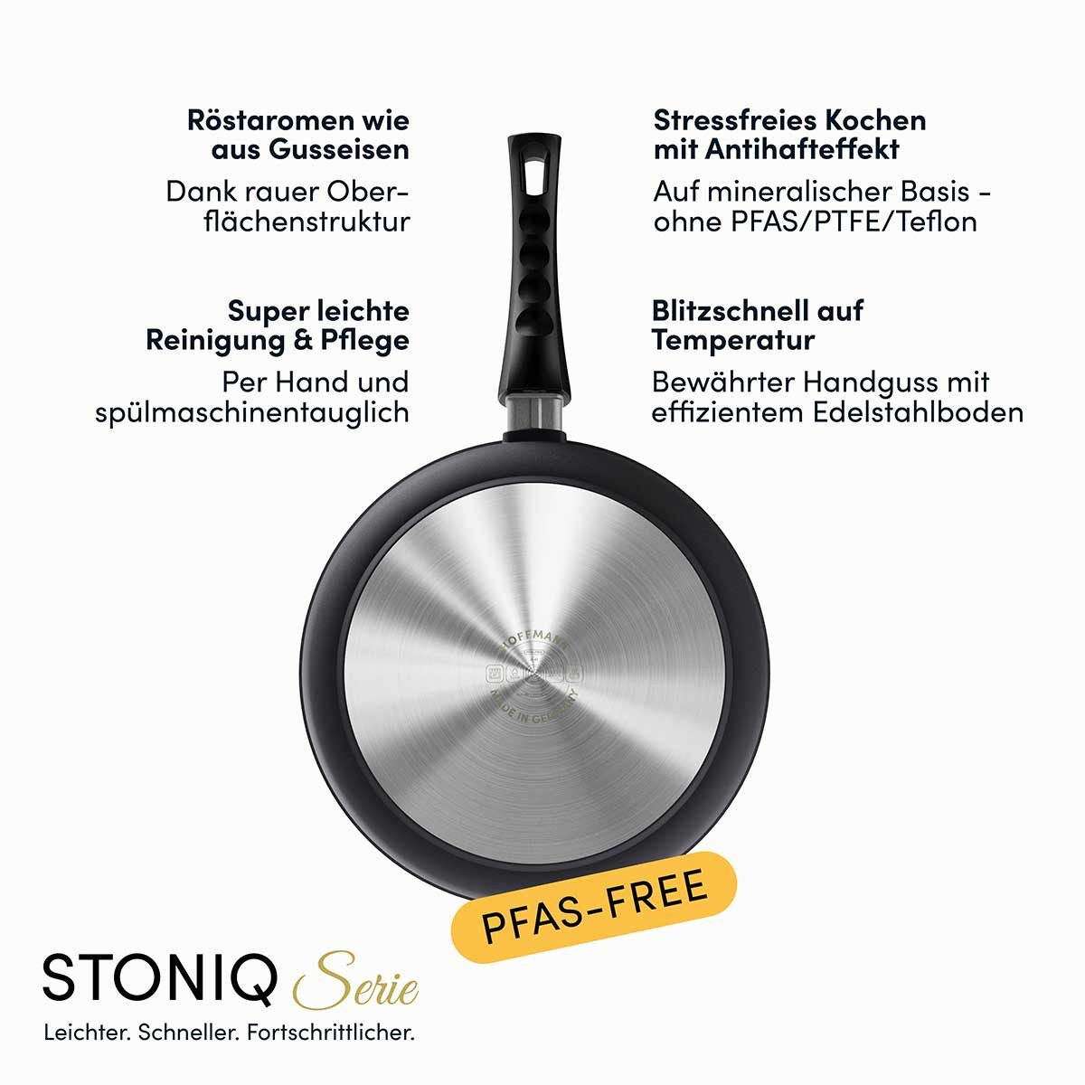 Hoffmann Germany Bratpfanne STONIQ PFAS-frei Ø 24 cm hoher Rand – Made in Germany, Aluguss (1-tlg., 1x Pfanne Ø 24 cm mit hohem Rand), abnehmbarer Griff, backofenfest bis 300°C, Induktion Schmorpfanne
