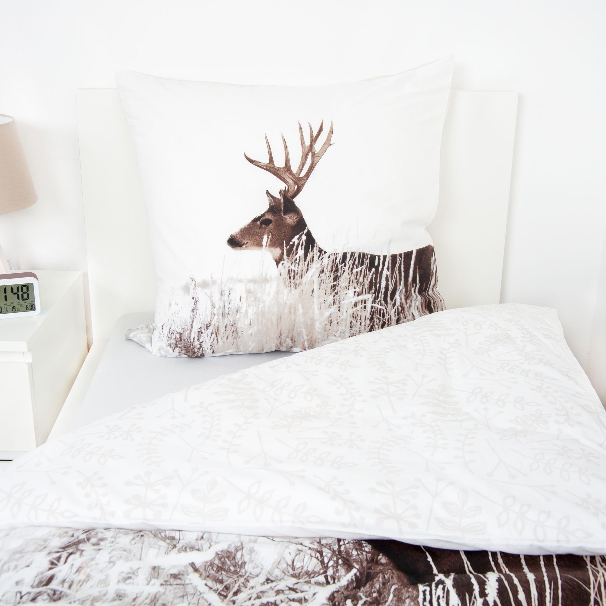 Herding Kinderbettwäsche Hirsch Bettwäsche Set Winterlandschaft 2tlg. 135x200 cm 100% Baumwolle, 1 teilig, Langlebig