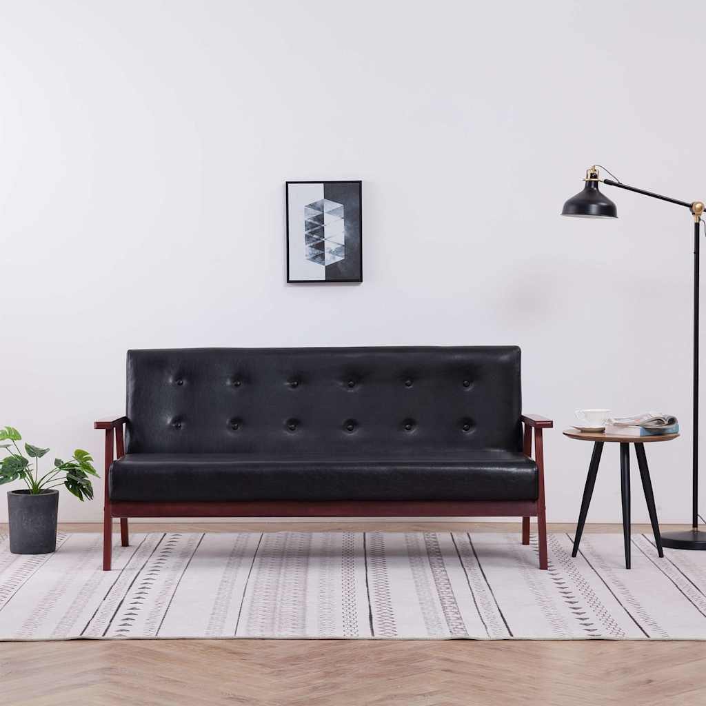 vidaXL Sofa Sofa 3-Sitzer Schwarz Kunstleder