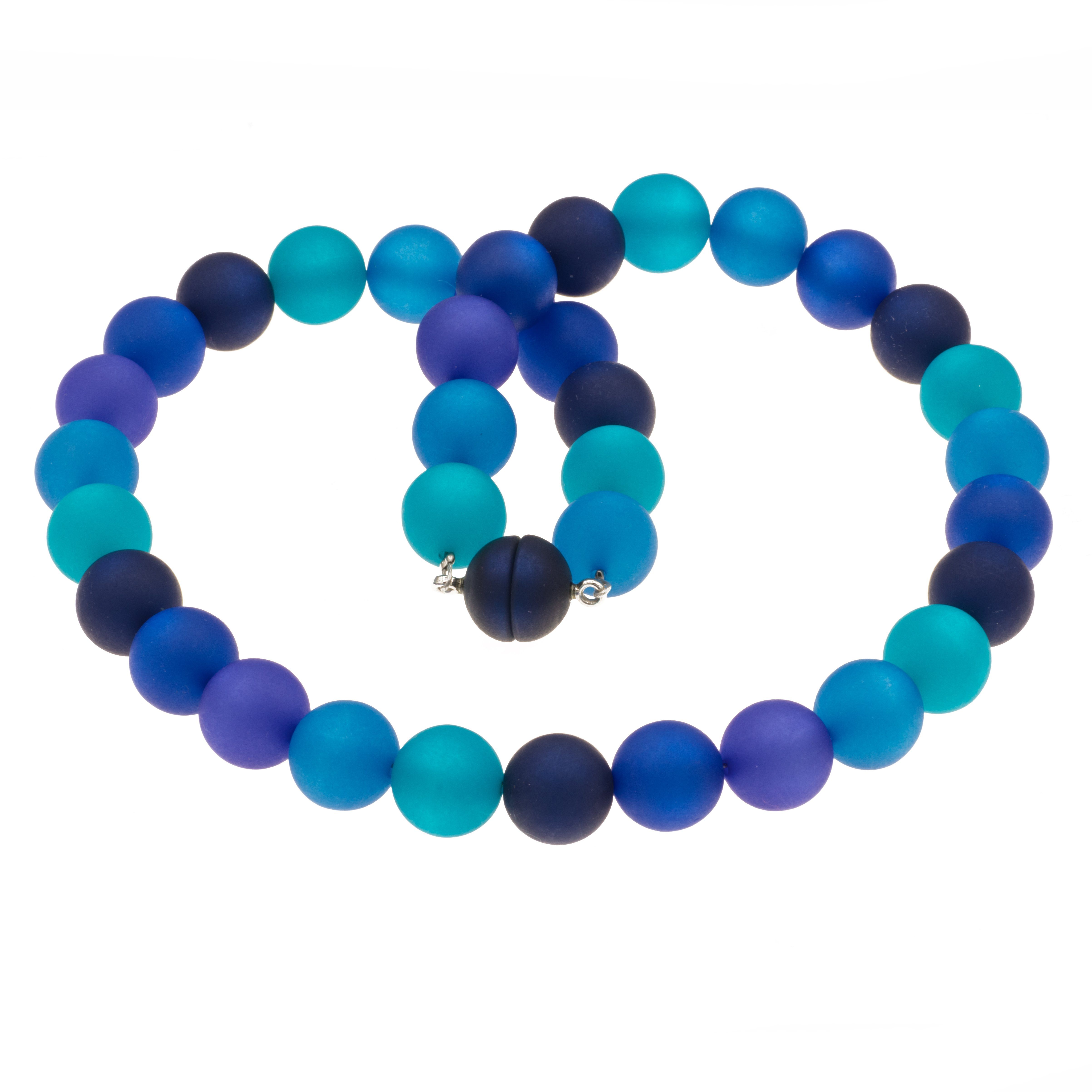 Perlenkette Kette mit Polaris Perlen 14 mm blau türkis, Polaris Perlen