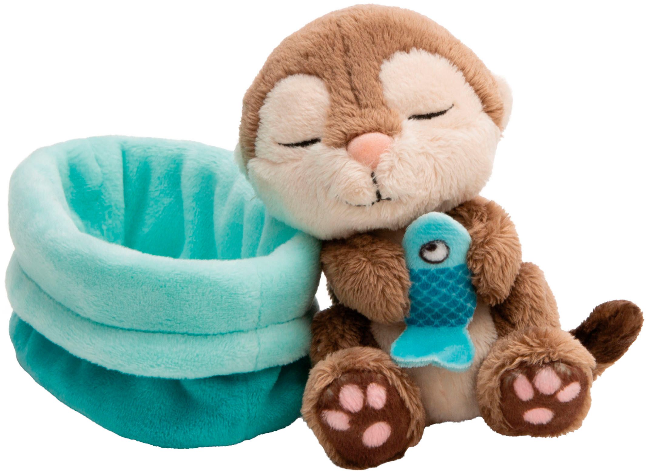 Nici Kuscheltier Sleeping Pets, Otter mit Fisch 12cm schlafend im Körbchen