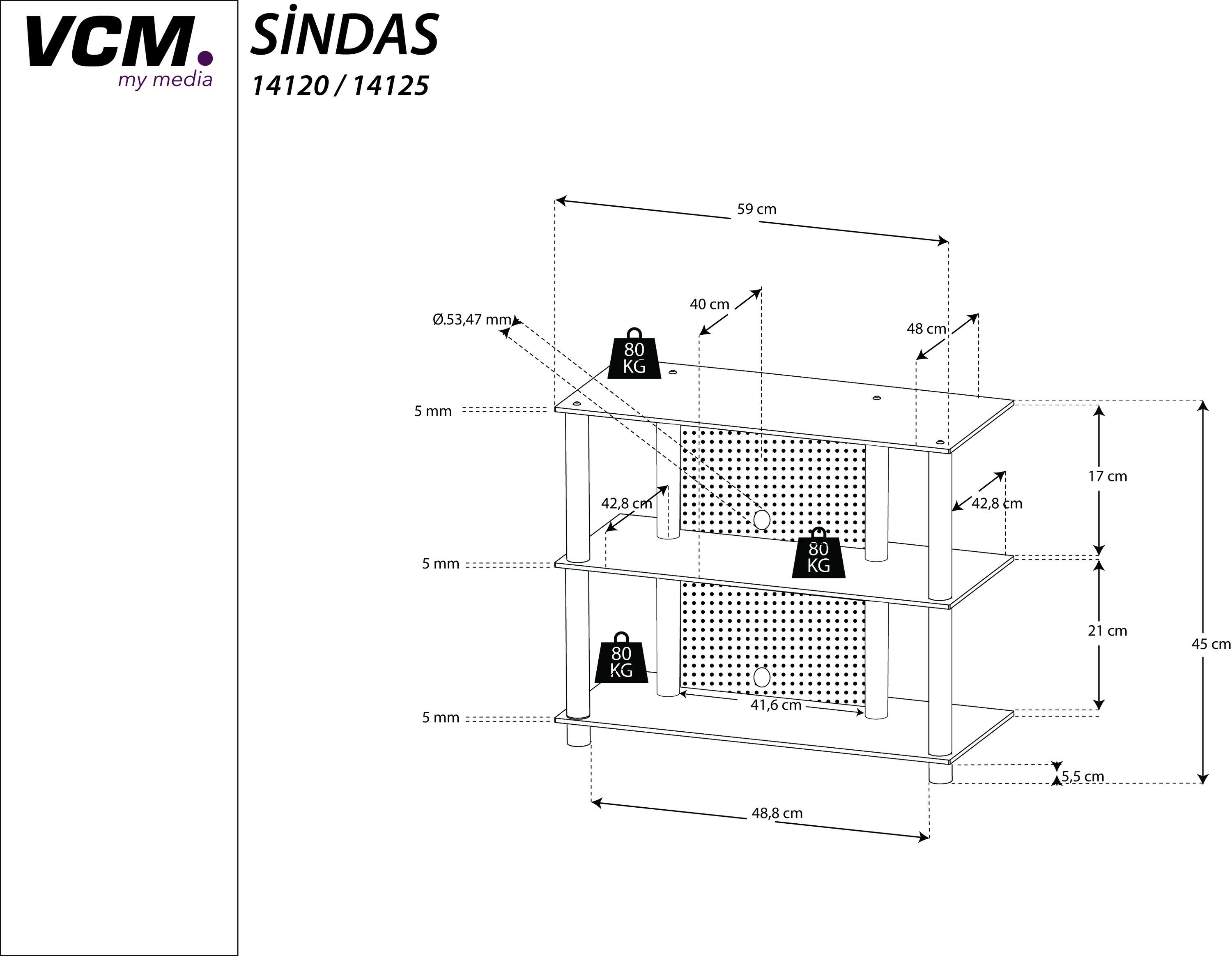 VCM TV-Board Sindas Wohnwand B. 59 x T. 48 x H. 45 cm, Klarglas & Aluminium, 2 Fächer, Wohnzimmermöbel mit viel Stauraum – Bild 3 von 3