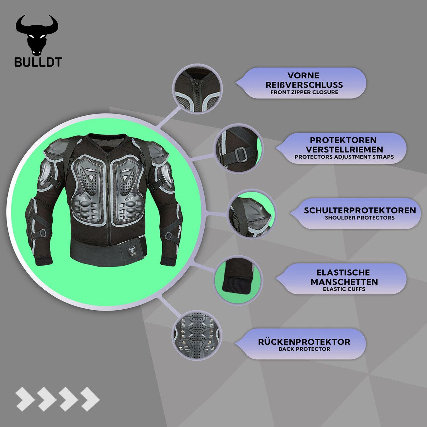 BULLDT Protektorenjacke BLD507, Protektorenjacke Motorrad Motocross Skatebording protektoren