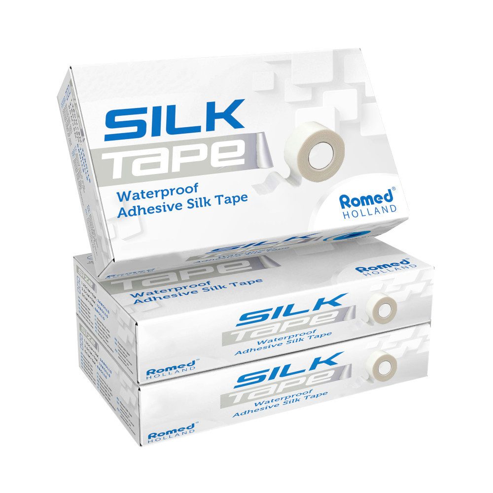 Romed Fixierpflaster Silk Rollenpflaster, wasserfest, selbstklebend, 5 m lang (Packung, 24 Rollen)