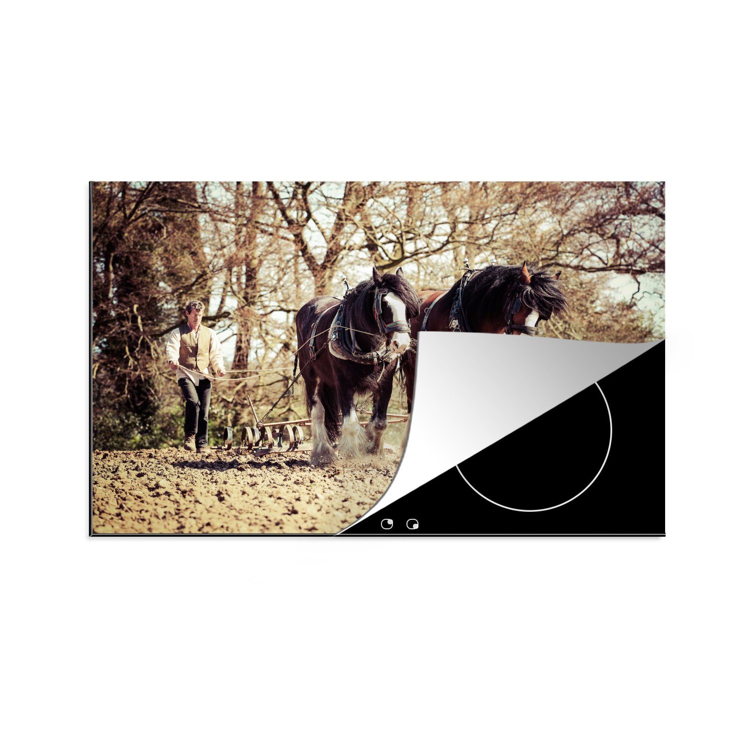 MuchoWow Herdblende-/Abdeckplatte Pferde - Erde - Braun, Vinyl, (1 tlg), 81x52 cm, Induktionskochfeld Schutz für die küche, Ceranfeldabdeckung
