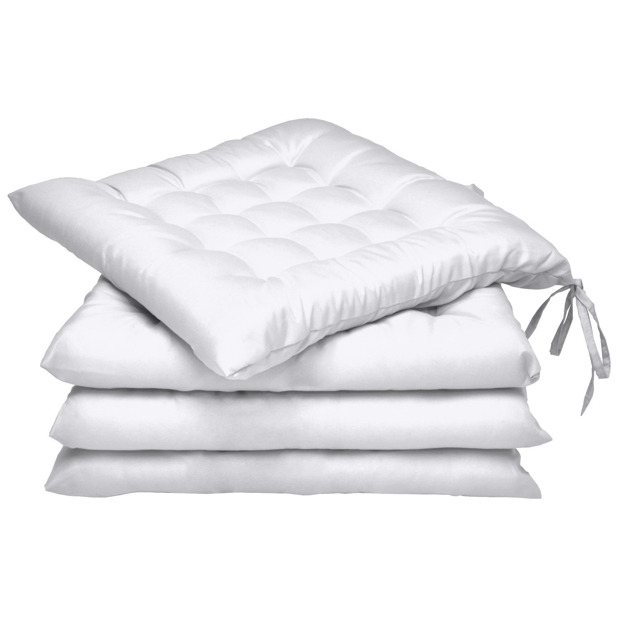Beautissu Stuhlkissen 4er Set Stuhlkissen 40x40 mit Bändern Lea, Weiß, Indoor & Outdoor Aulagen mit 5 cm Polsterung für Gartenmöbel & Stühle