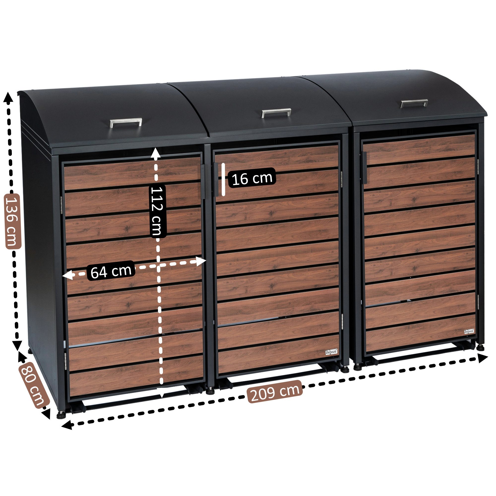 Zelsius Mülltonnenbox Zelsius Mülltonnenbox mit abgerundetem Deckel für drei 120 - 240 Liter (Set, 3er Box)