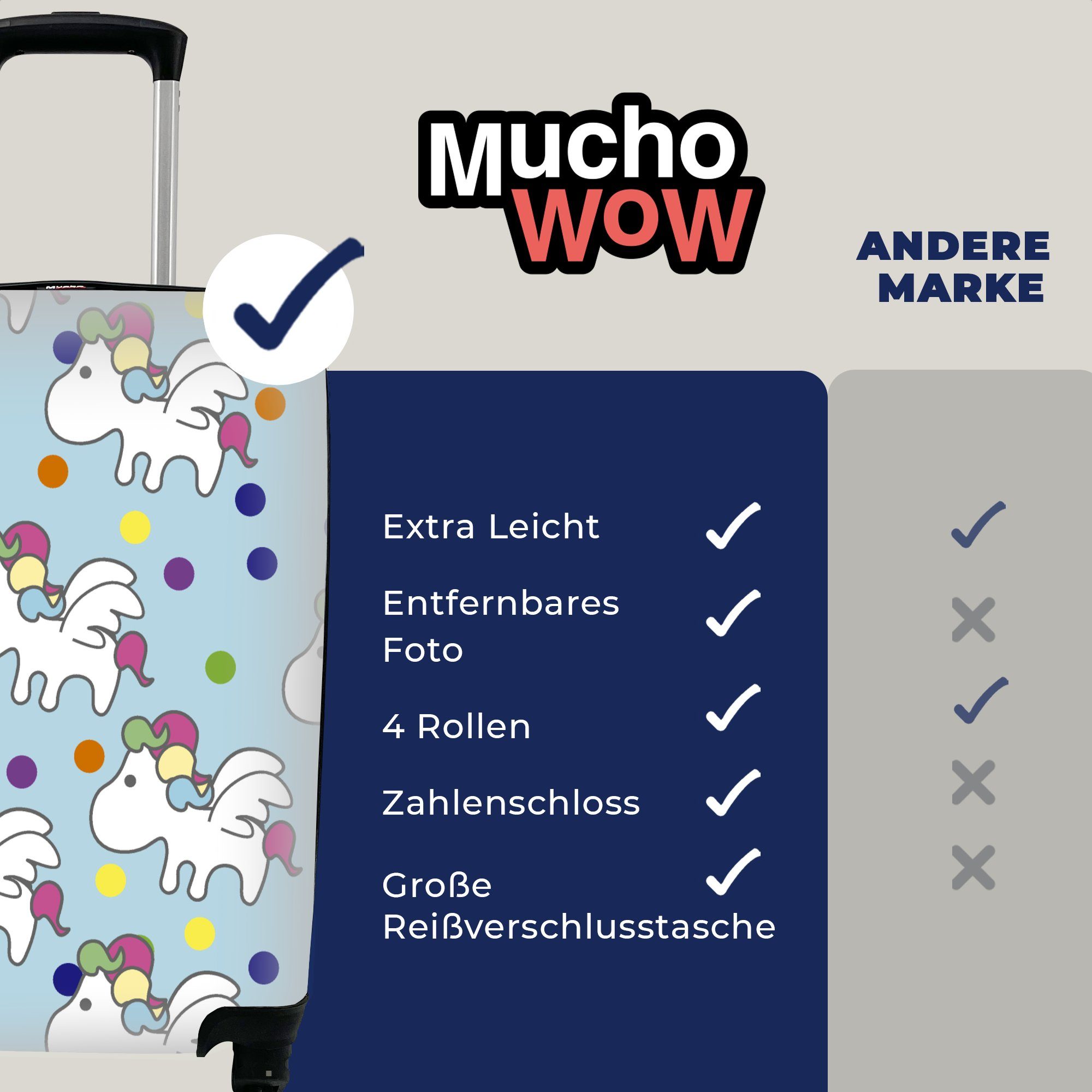 Reisetasche Muster - für MuchoWow Kind, Ferien, Handgepäck Einhorn Trolley, Handgepäckkoffer 4 - Rollen, mit rollen, Reisekoffer
