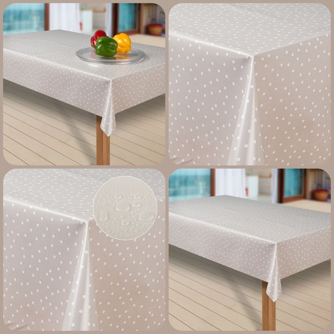 laro Tischdecke Wachstuch-Tischdecken Abwaschbar Punkte beige günstig online kaufen