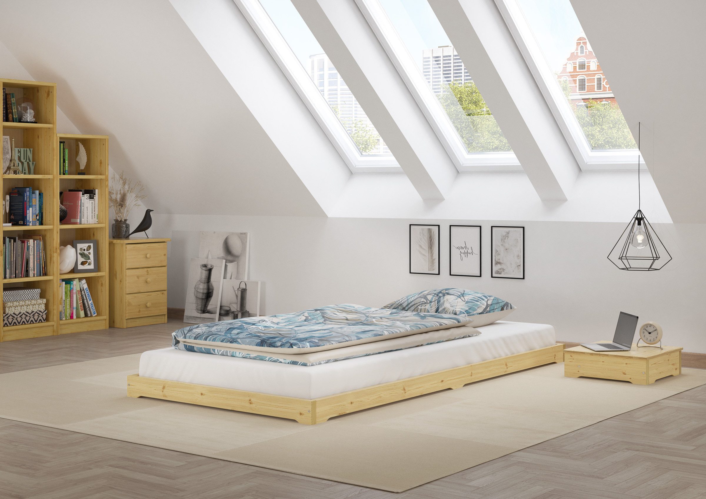 ERST-HOLZ Stapelbett Studentenbett Futon Extra Niedrig Massiv Fichte Natur 80 x 200 cm