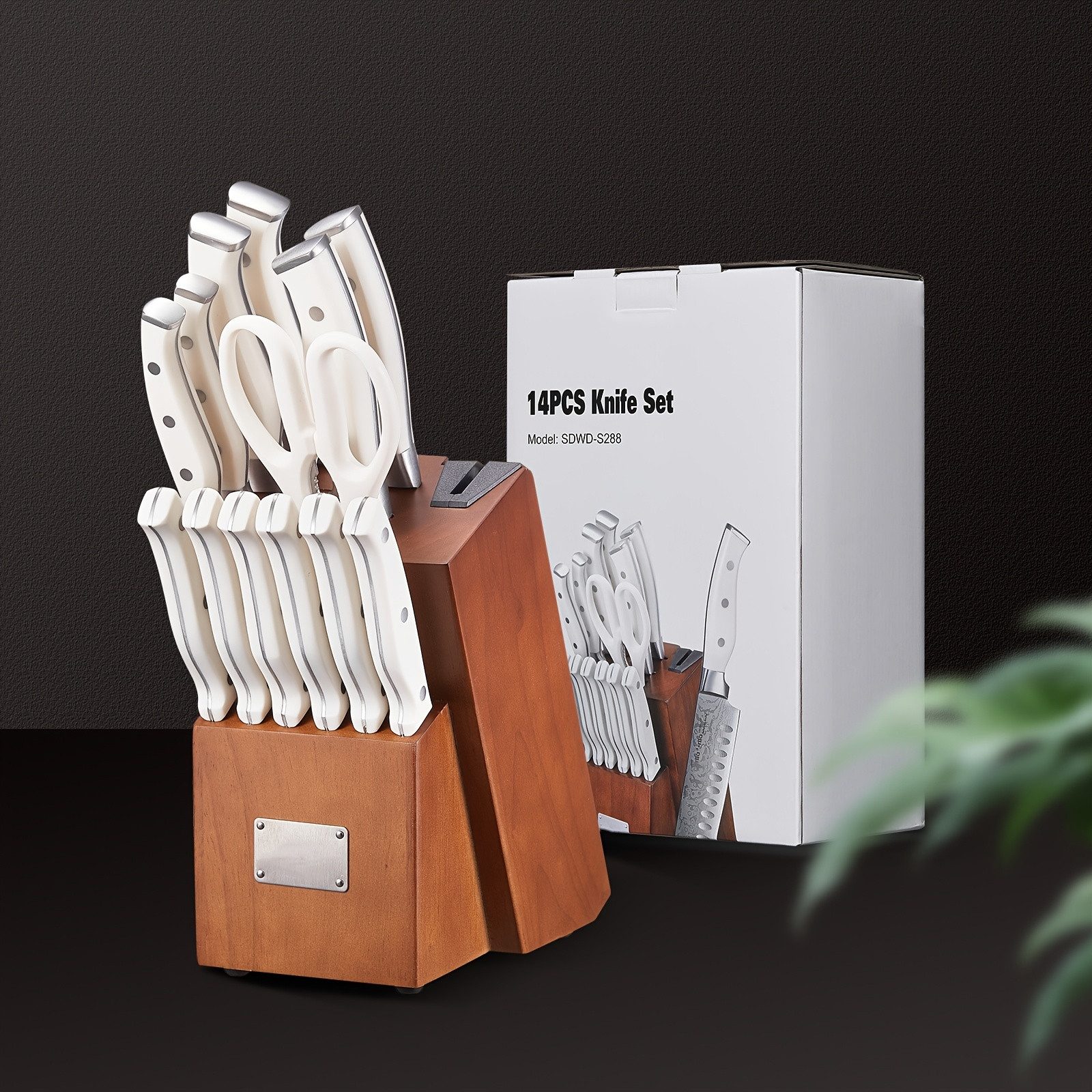 D.Perlla Messer-Set Messerblock Set, 14-TLG mit Messer, Kunststoff-Griff & Holzblock (14-tlg), mit einzigartigen Klingenmuster und ergonomischem Griff