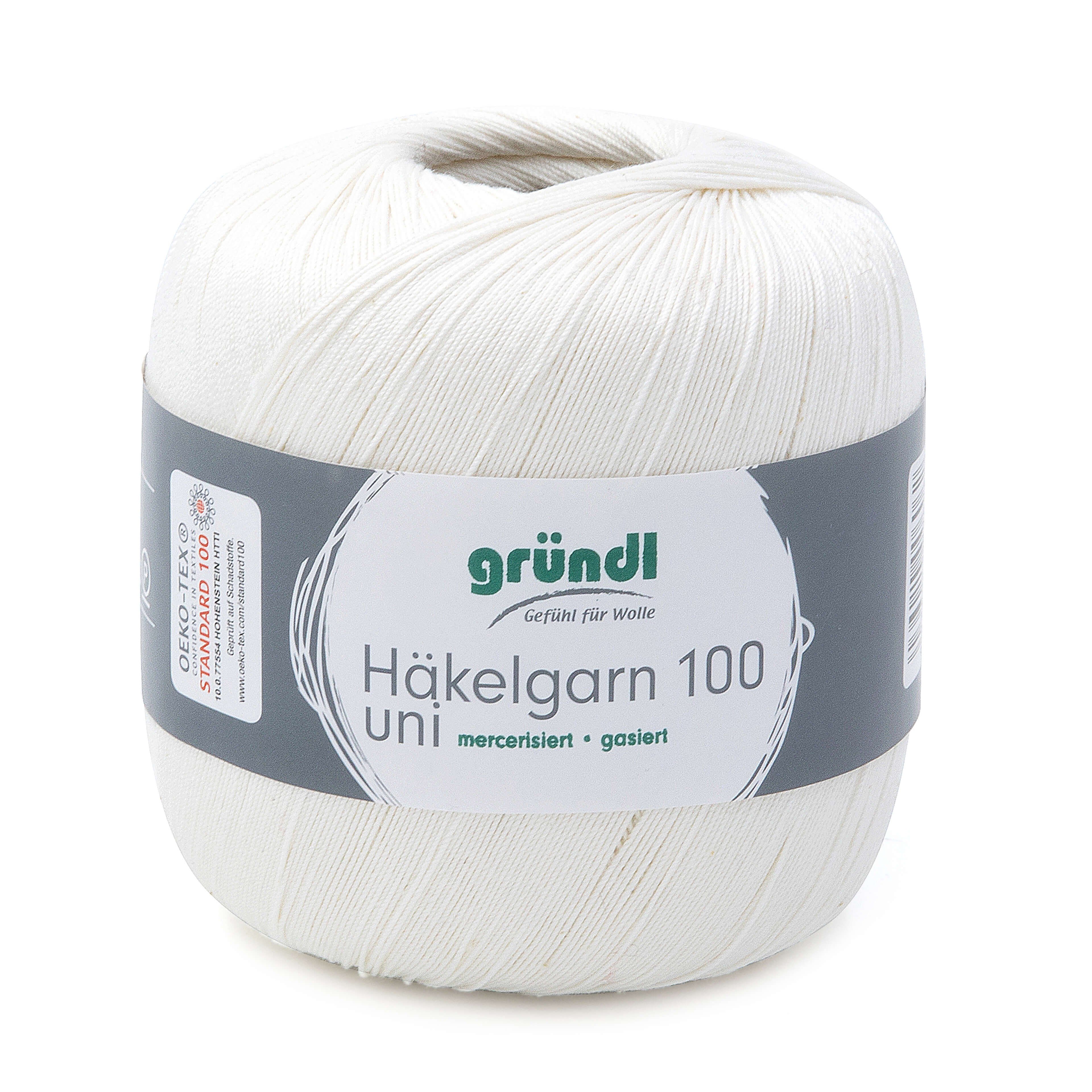 Gründl Häkelgarn 100, Baumwolle dünn zum Häkeln Handarbeiten DIY, 100g Häkelwolle, 566,00 m (Baumwollgarn, Filethäkelgarn), 60° waschbar