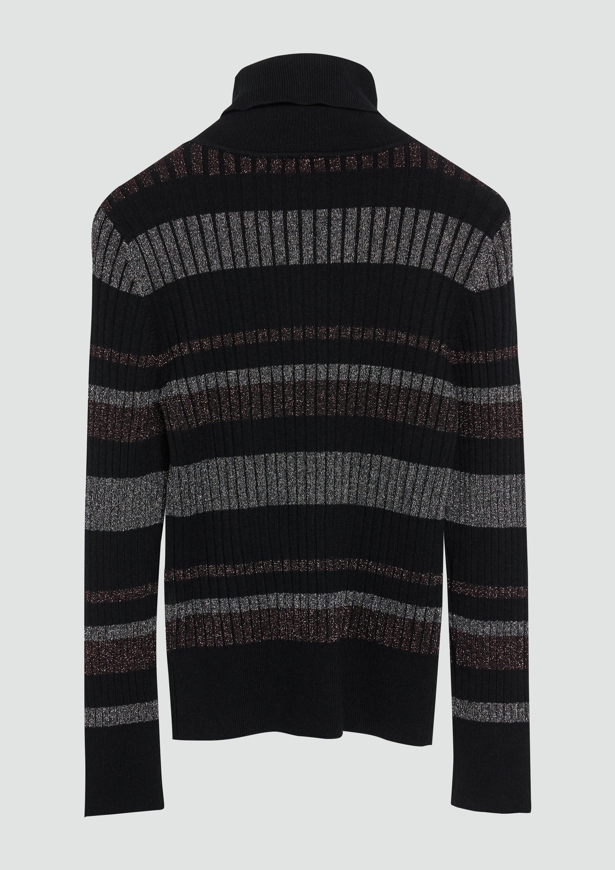 s.Oliver Longpullover Strickpullover Schmaler Rollkragenpullover mit Streifen aus Glitzer-Garn