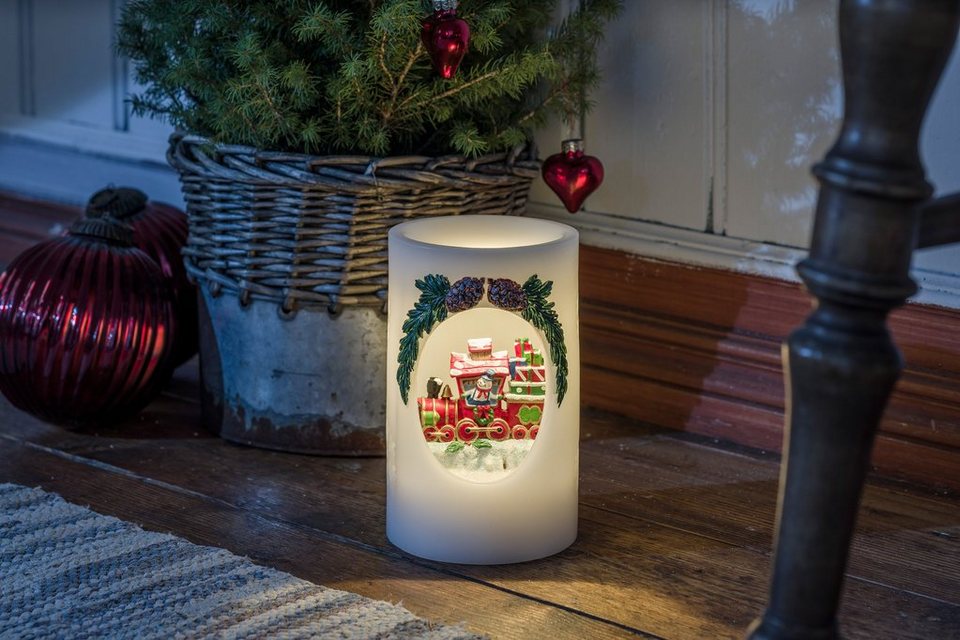 KONSTSMIDE LED-Kerze Weihnachtsdeko (1-tlg), LED Echtwachskerze Schneemann  mit Zug