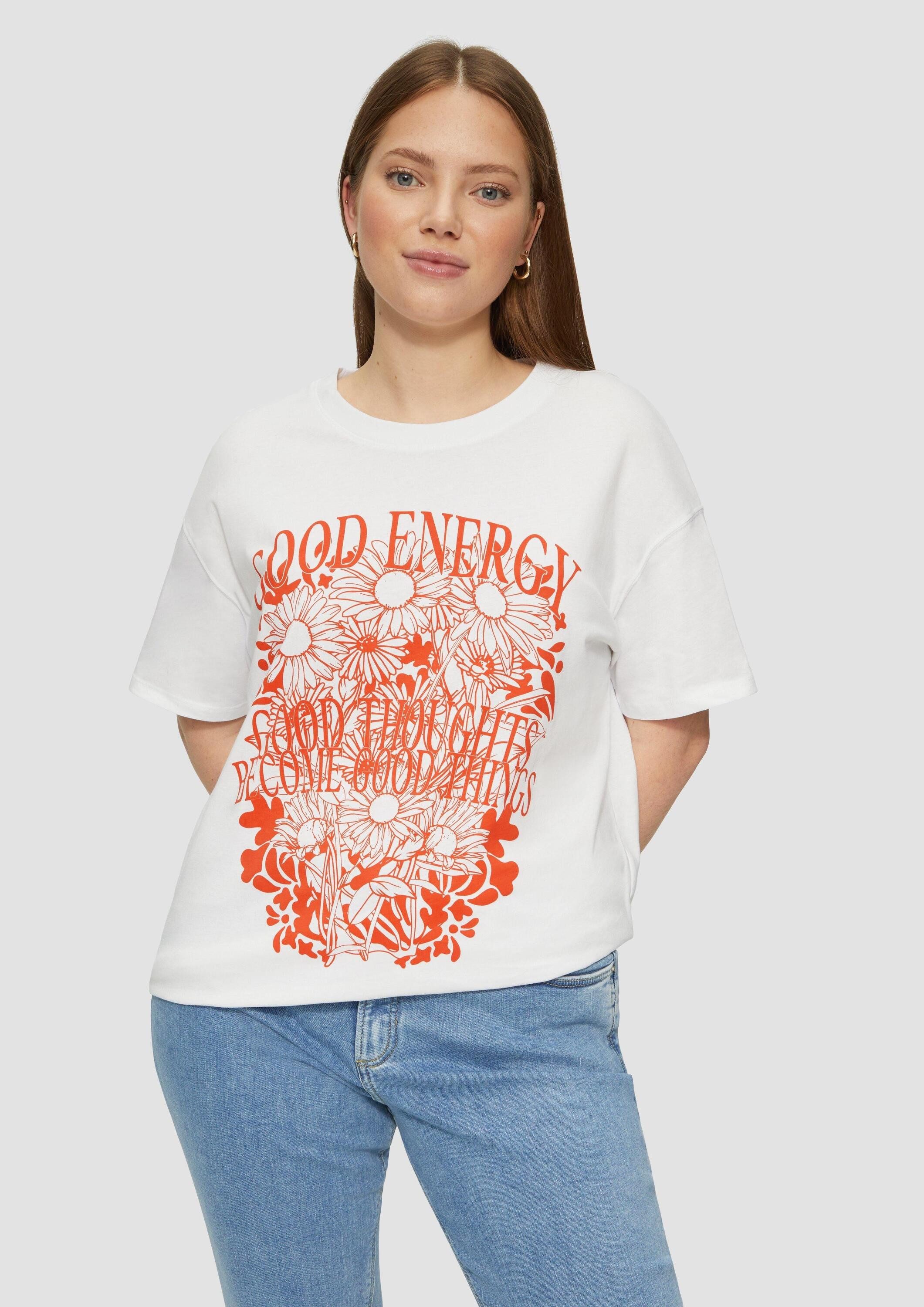 QS Kurzarmshirt T-Shirt Baumwollshirt mit Frontprint und überschnittener Sc günstig online kaufen