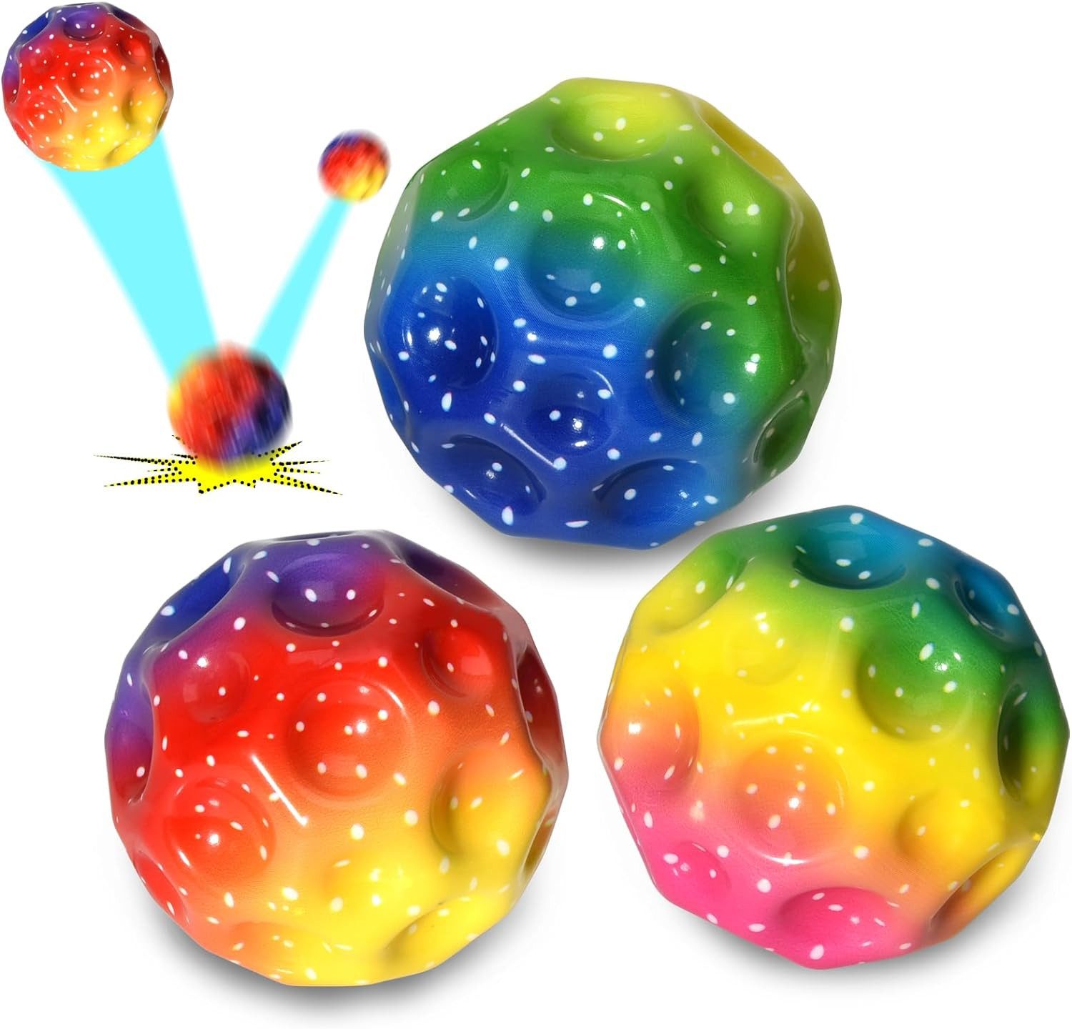 Fivejoy Spielball Jumpball Ball Weltraumball Himmlischer Sprungball, Hüpfball (3 Stück, Mehrfarbig Space Moon Ball, Mini Jump Ball), Interaktives Spielzeug zum Stressabbau, Freizeitspielzeug