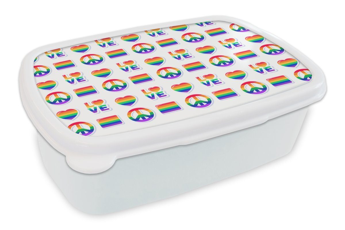 für Erwachsene, - MuchoWow Lunchbox Kunststoff, Liebe, Kinder weiß - Brotbox und Brotdose, Regenbogen (2-tlg), für Jungs und Mädchen Stolz