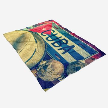 Sinus Art Handtücher Handtuch Strandhandtuch Saunatuch Kuscheldecke mit Fotomotiv Cuba Hut Metallsch, Baumwolle-Polyester-Mix (1-St), Handtuch