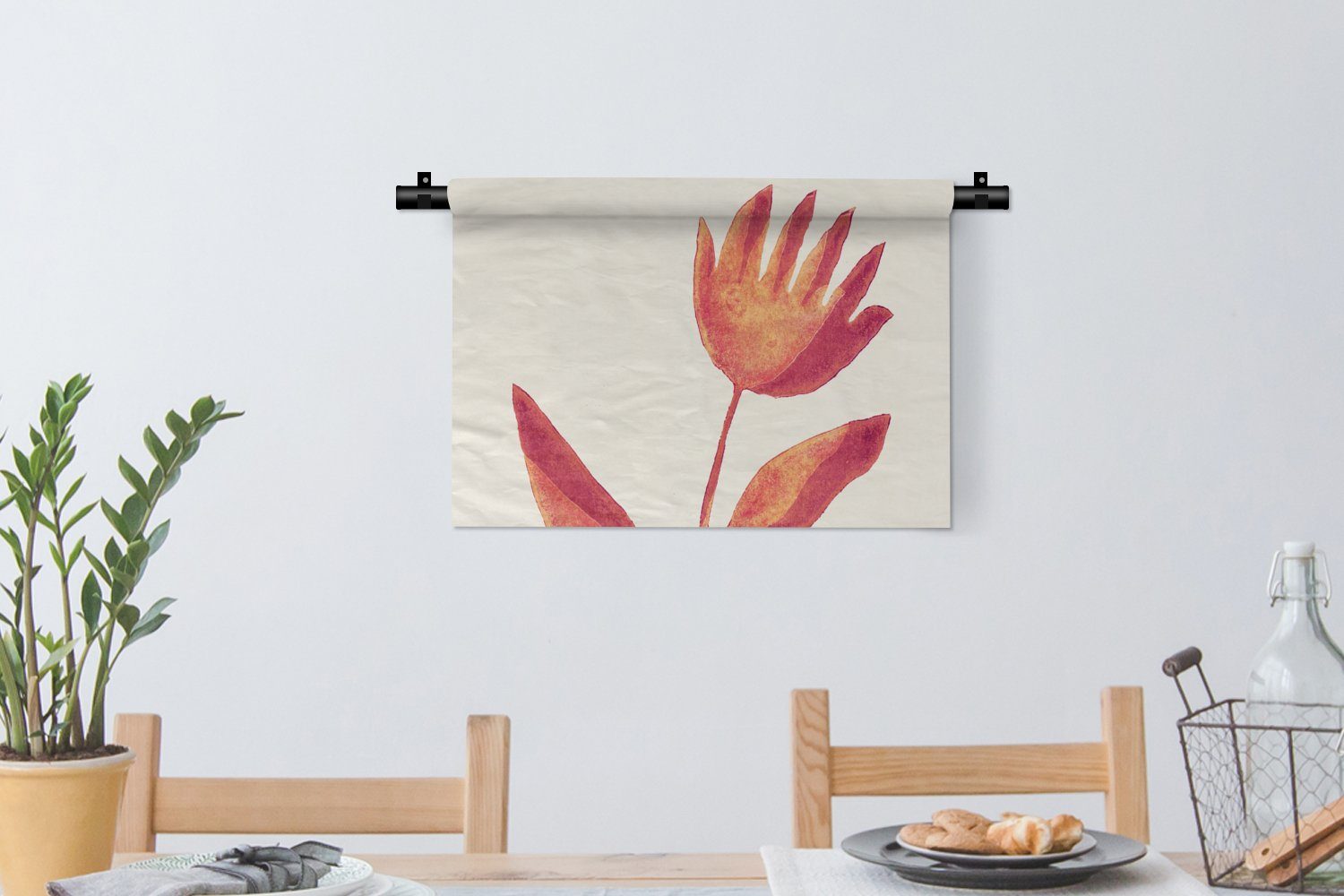 Wandbehang, Blumen Pflanze Pastell, Rot für - Wanddekoobjekt MuchoWow Kinderzimmer Schlafzimmer, - Wanddeko Wohnzimmer, - Kleid,