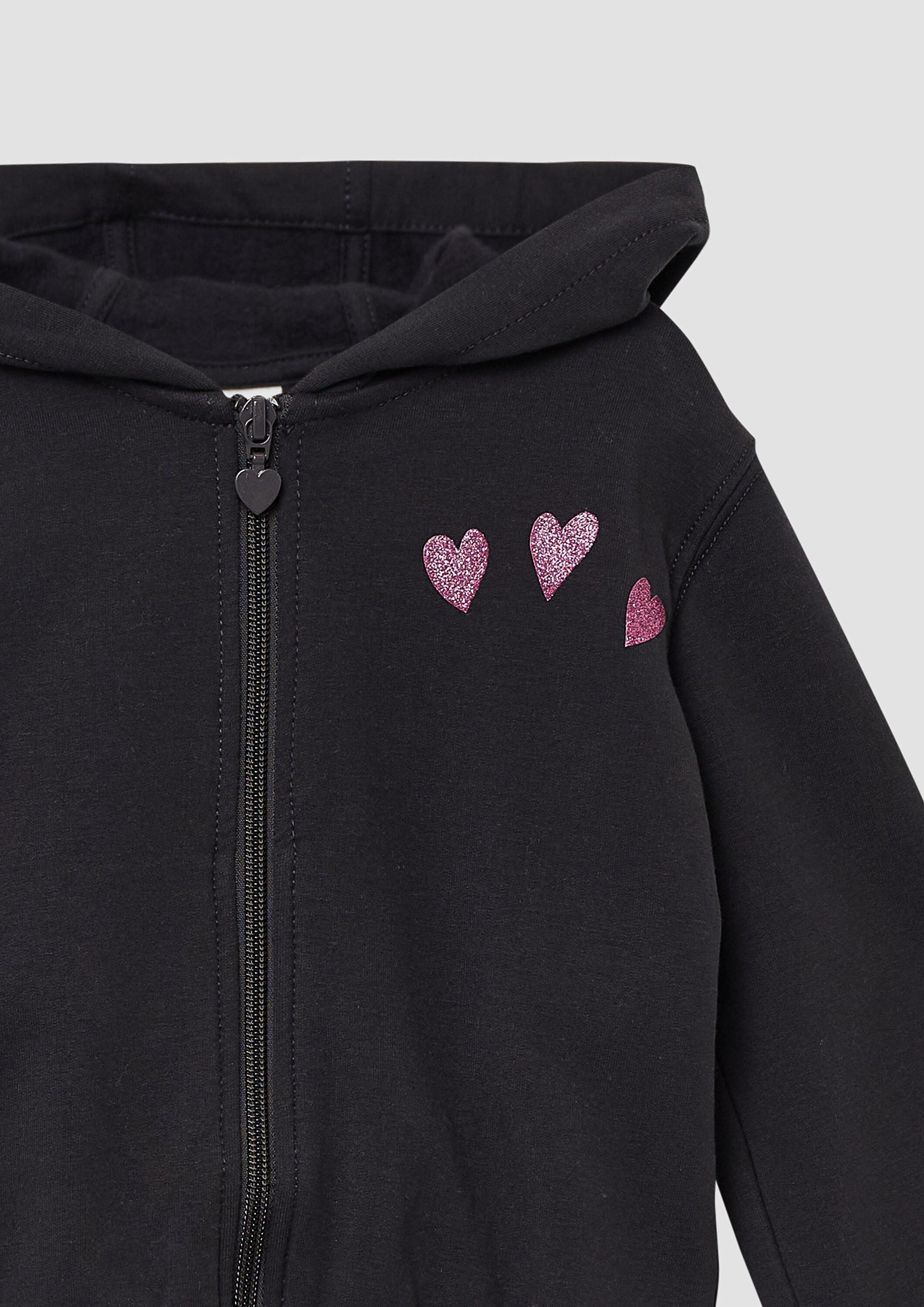 s.Oliver Sweatjacke Sweatshirt Jacke Kuschelige Sweatjacke mit glitzerndem Rückenprint – Bild 4 von 4