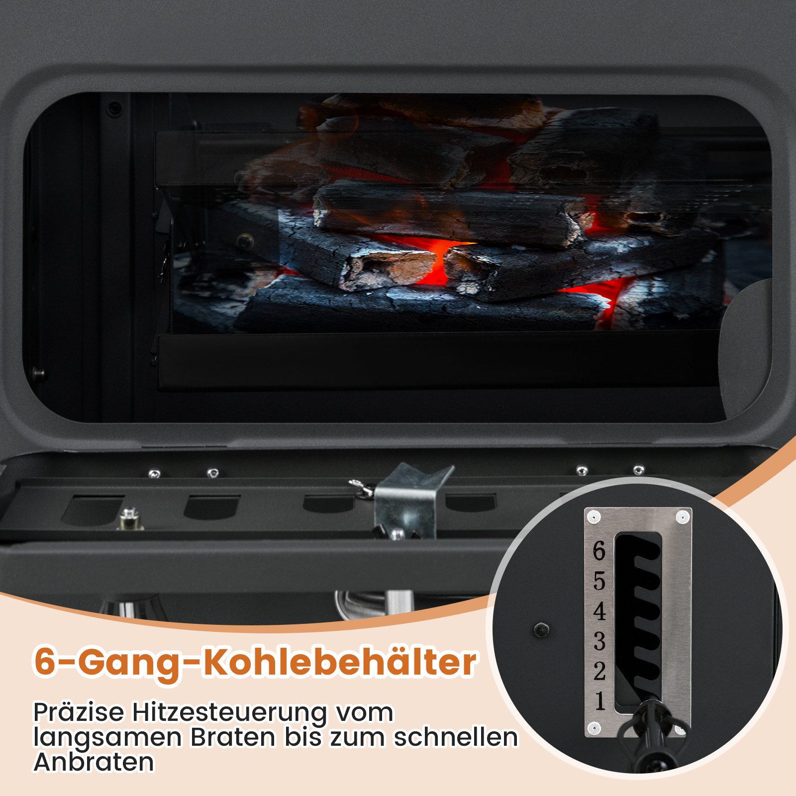 COSTWAY Holzkohlegrill, XXL Grillwagen Edelstahl mit Abdeckungen & Rollen