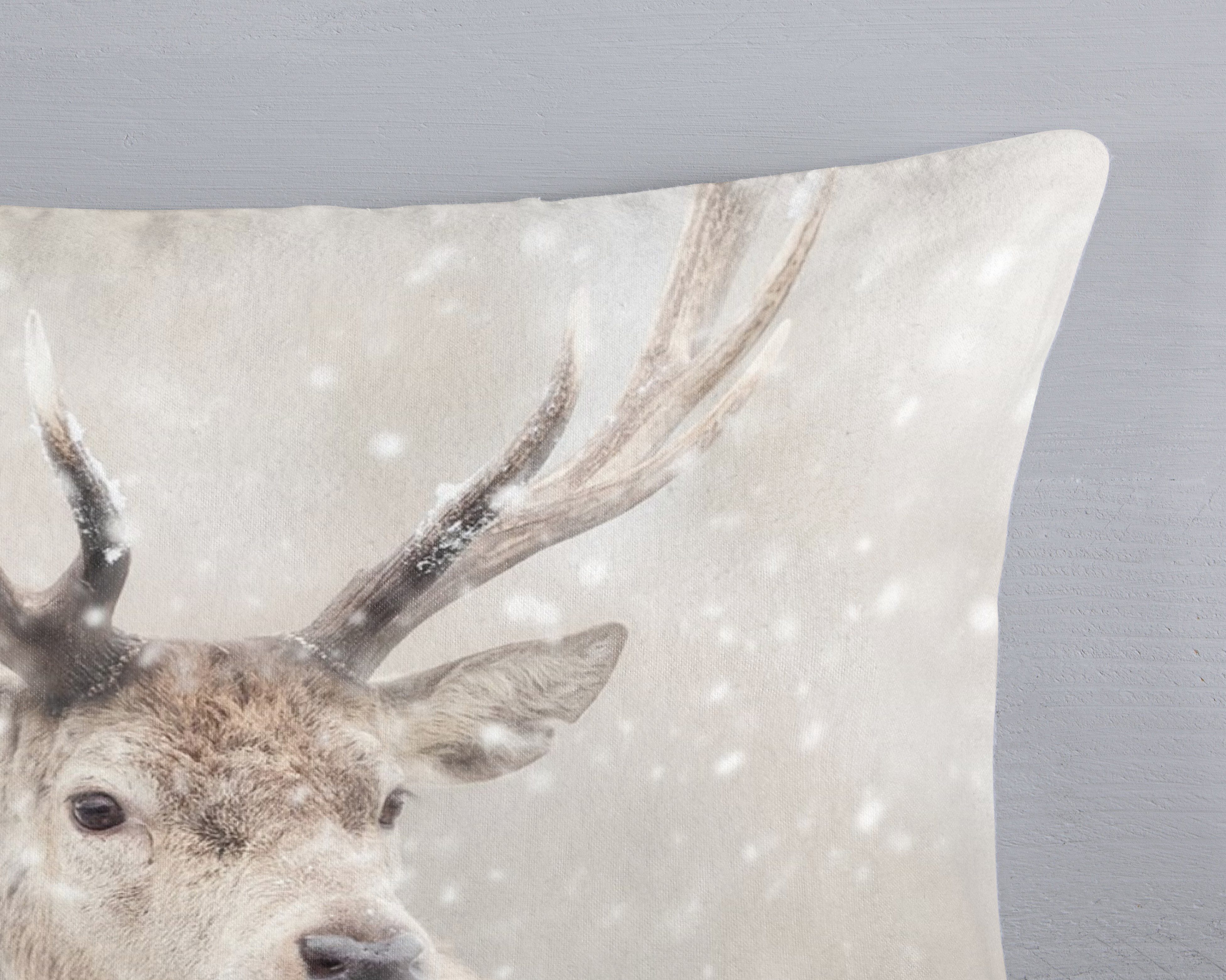 good morning Wendebettwäsche Snowydeer, Biber, Flanell, 2 teilig, Flanell, Biber, Baumwolle, Winter, Warm, Wendeoptik, Reh, Hirsch, Sand – Bild 4 von 4