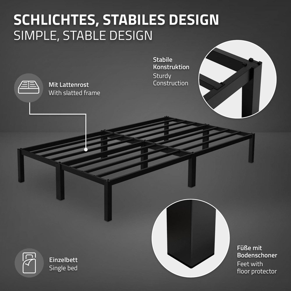 ML-DESIGN Metallbett Bettgestell Bettrahmen Stahlrahmen mit Lattenrost Metallbettrahmen, Einzelbett Paris Einzelbettgestell Gästebett Metall leichte Montage – Bild 3 von 5