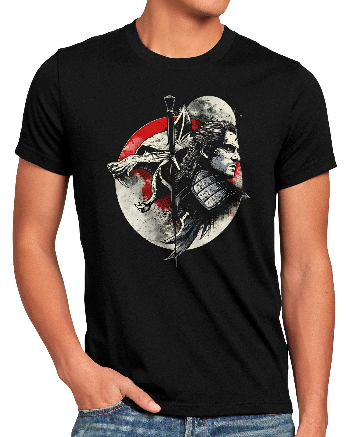 style3 Print-Shirt geralt hexer der wolf witcher schwert the riva