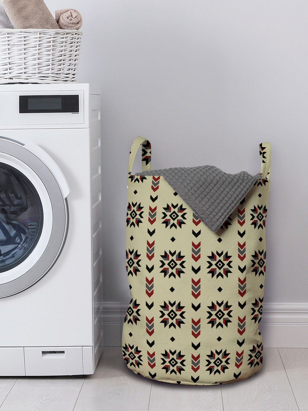 Abakuhaus Wäschesäckchen Wäschekorb mit Griffen Ethnisch Chevron-Design für Waschsalons, Kordelzugverschluss