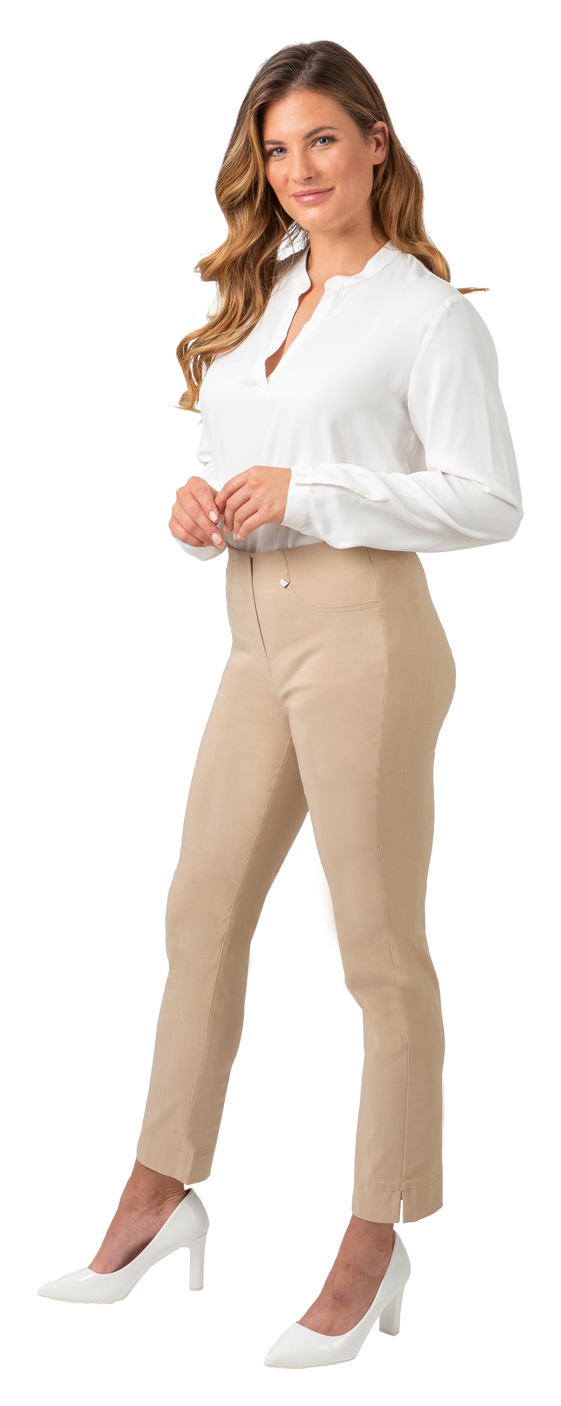 Stretch-Hose Stretch Milano schmalem ohne Hose Bein mit Gio-Sarah-6201-2010 Verschluss camel Gio