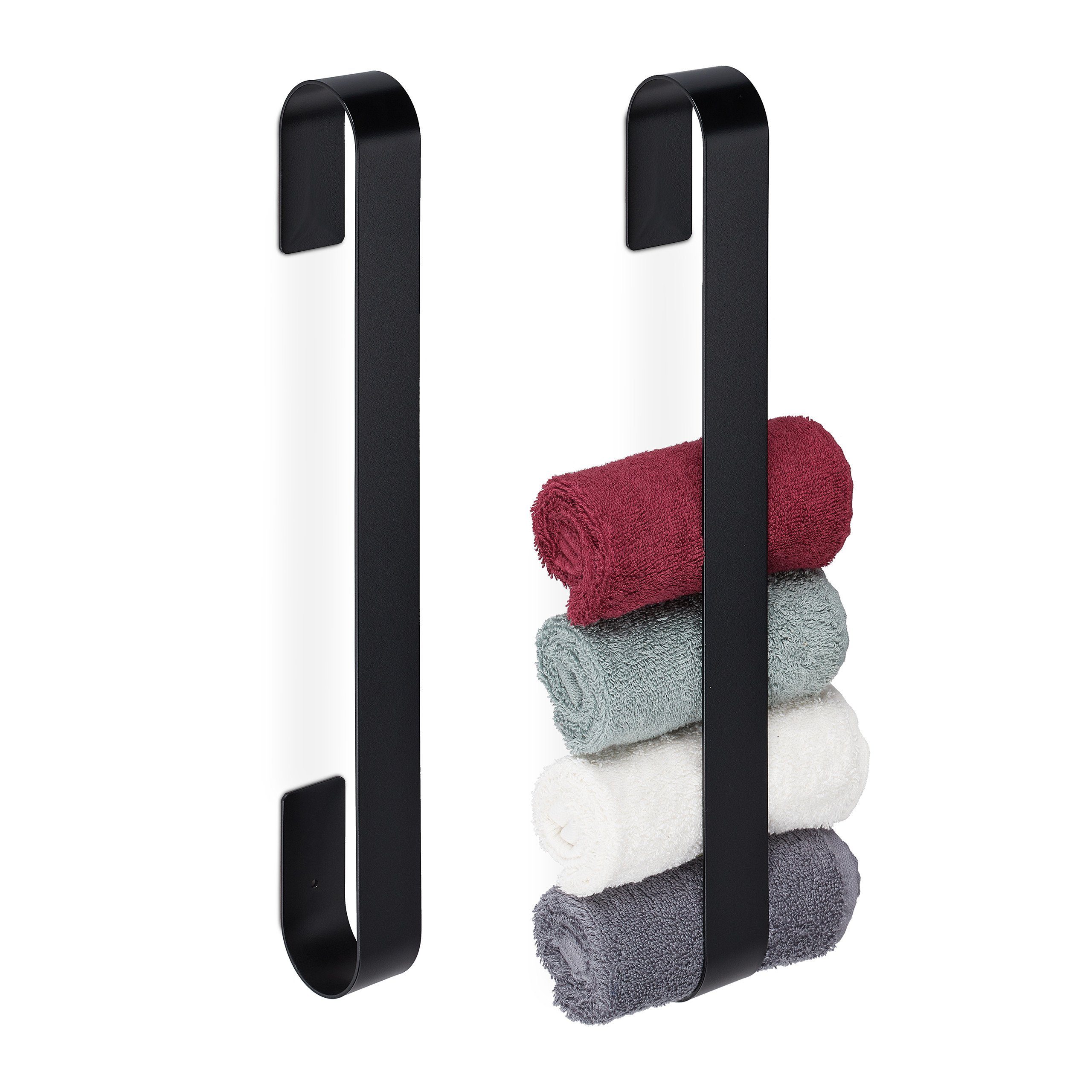 relaxdays Handtuchhalter 2 x Handtuchhalter Edelstahl schwarz | Handtuchstangen