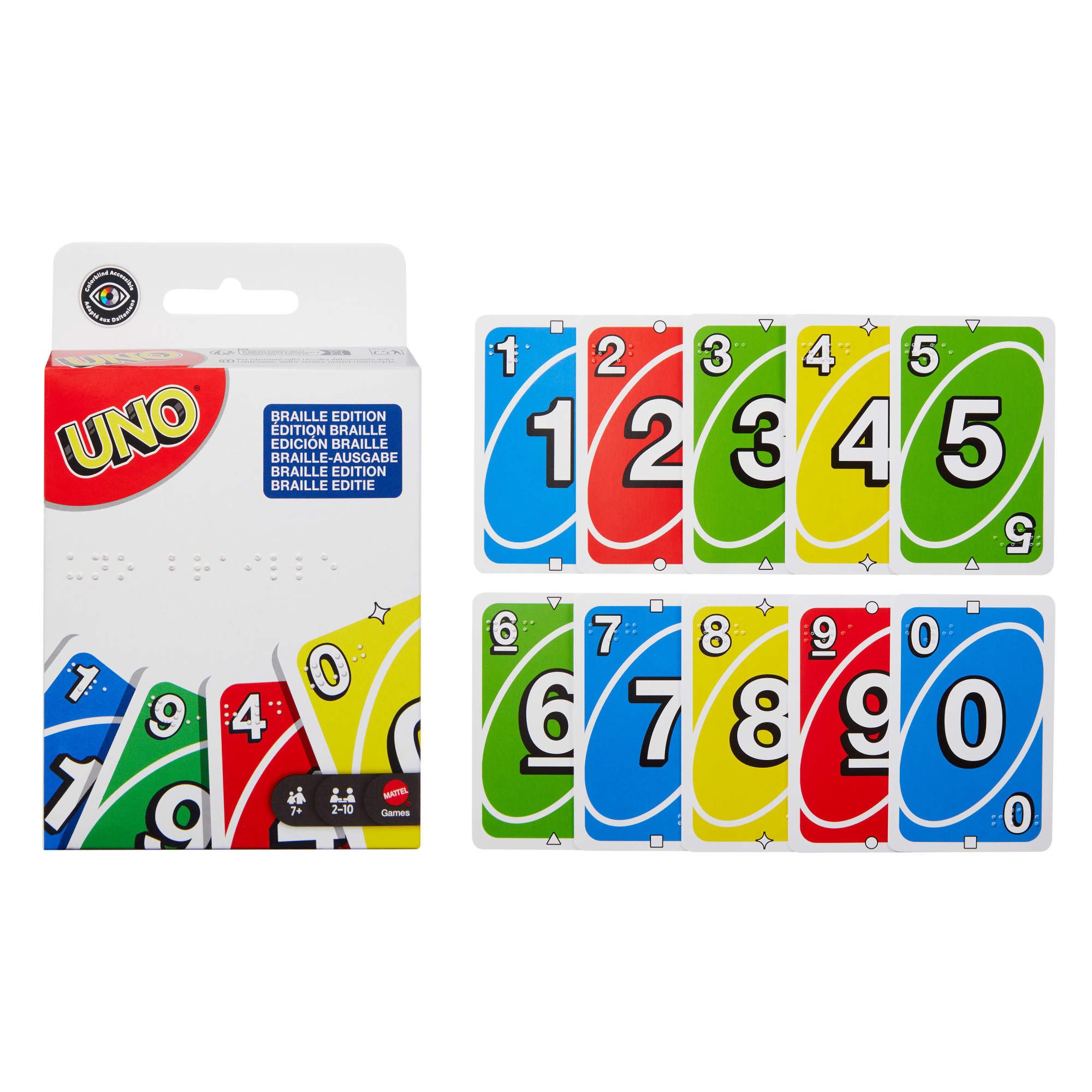 Mattel games Spiel UNO Braille, Kartenspiel, für Blinde und Menschen mit Sehbehinderung