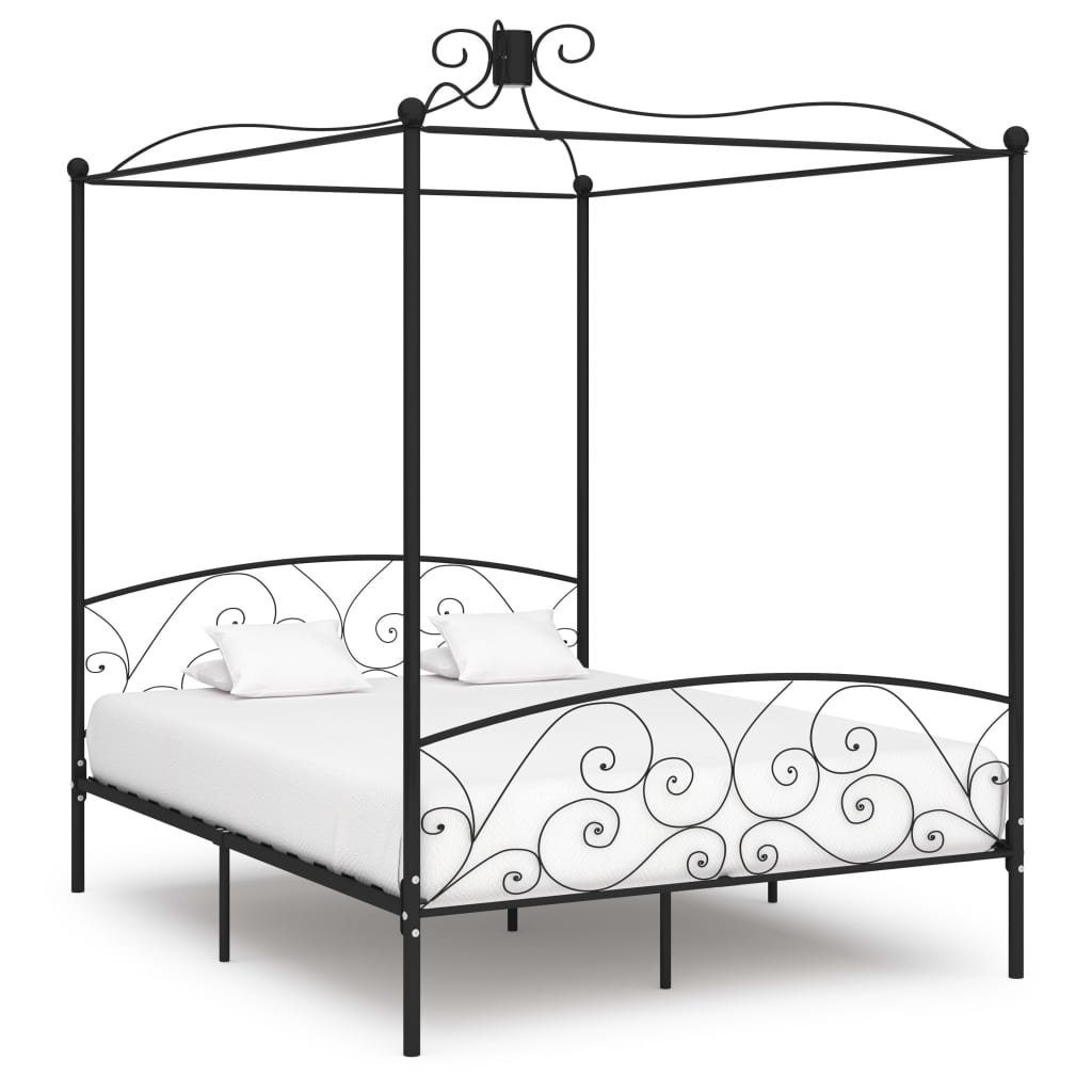 furnicato Bett Himmelbett-Gestell Schwarz Metall 180 x 200 cm