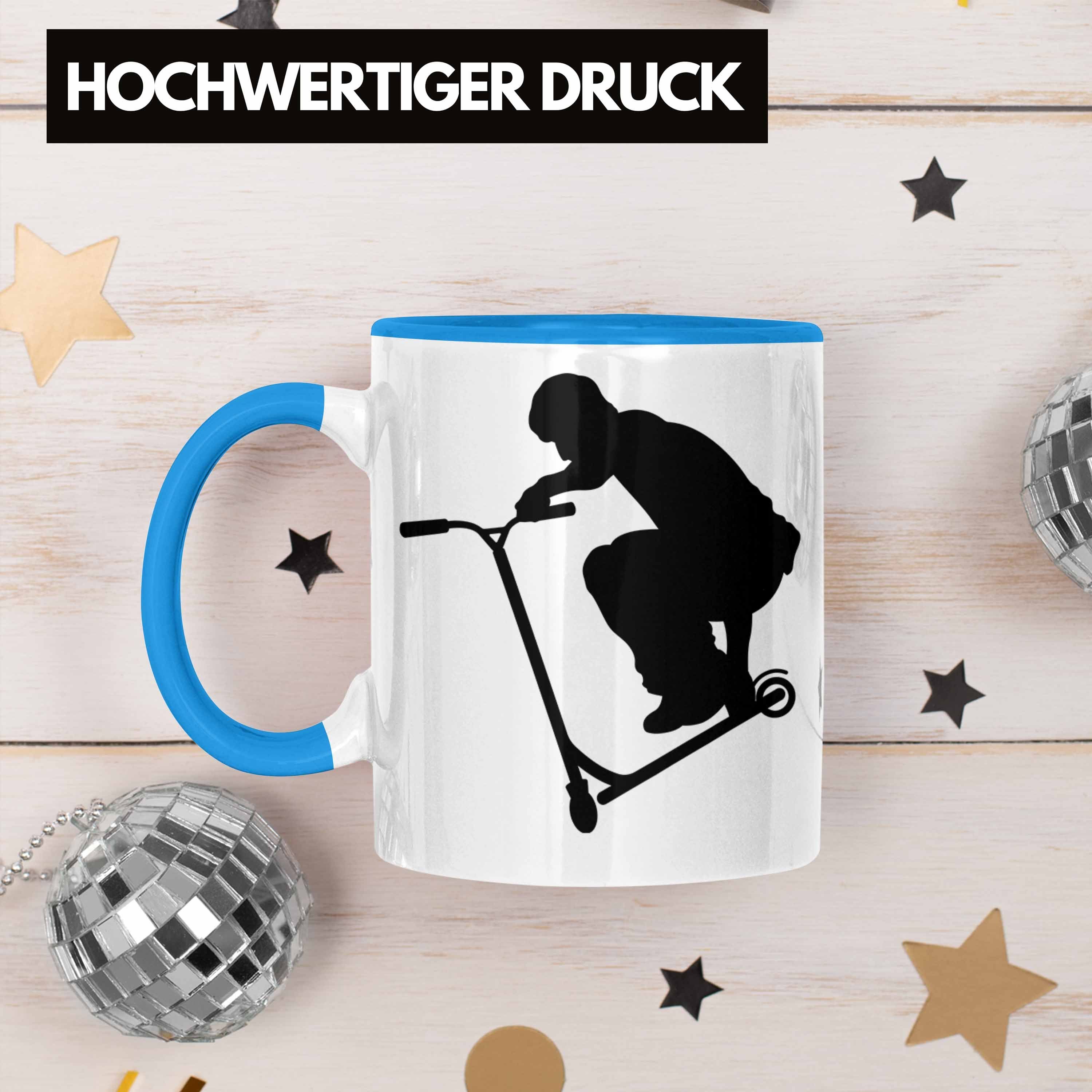 Geschenkidee Scooterfahrer Tasse Trendation - Jungs Trendation Tasse Roller Geschenk Fahrer Blau Scooterfahrer Geschenkidee Profi Scooter Scooting Stunt