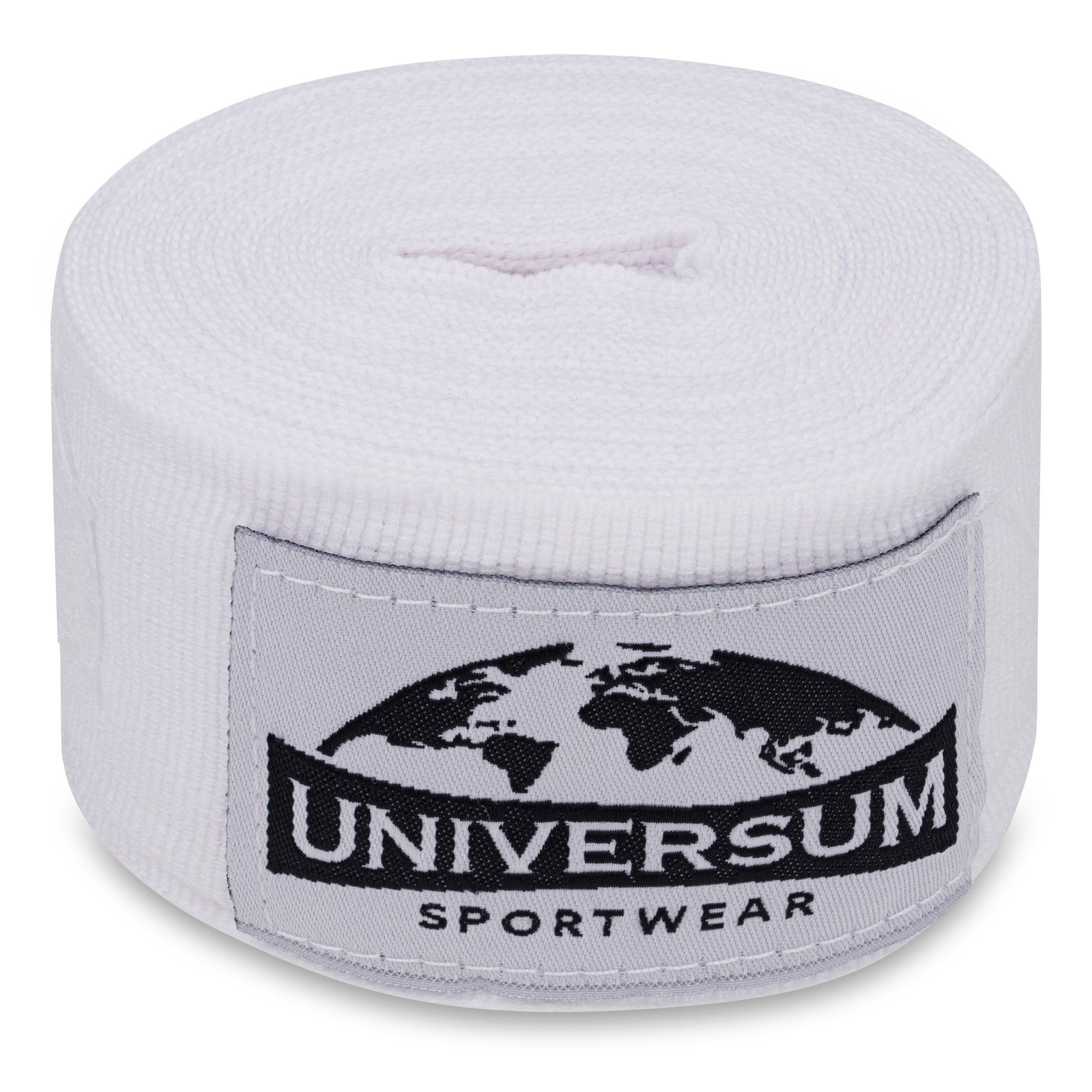 Bandage, Handgelenk Klettverschluss Weiß-Schwarz mit langen Sportwear Universum Boxbandagen