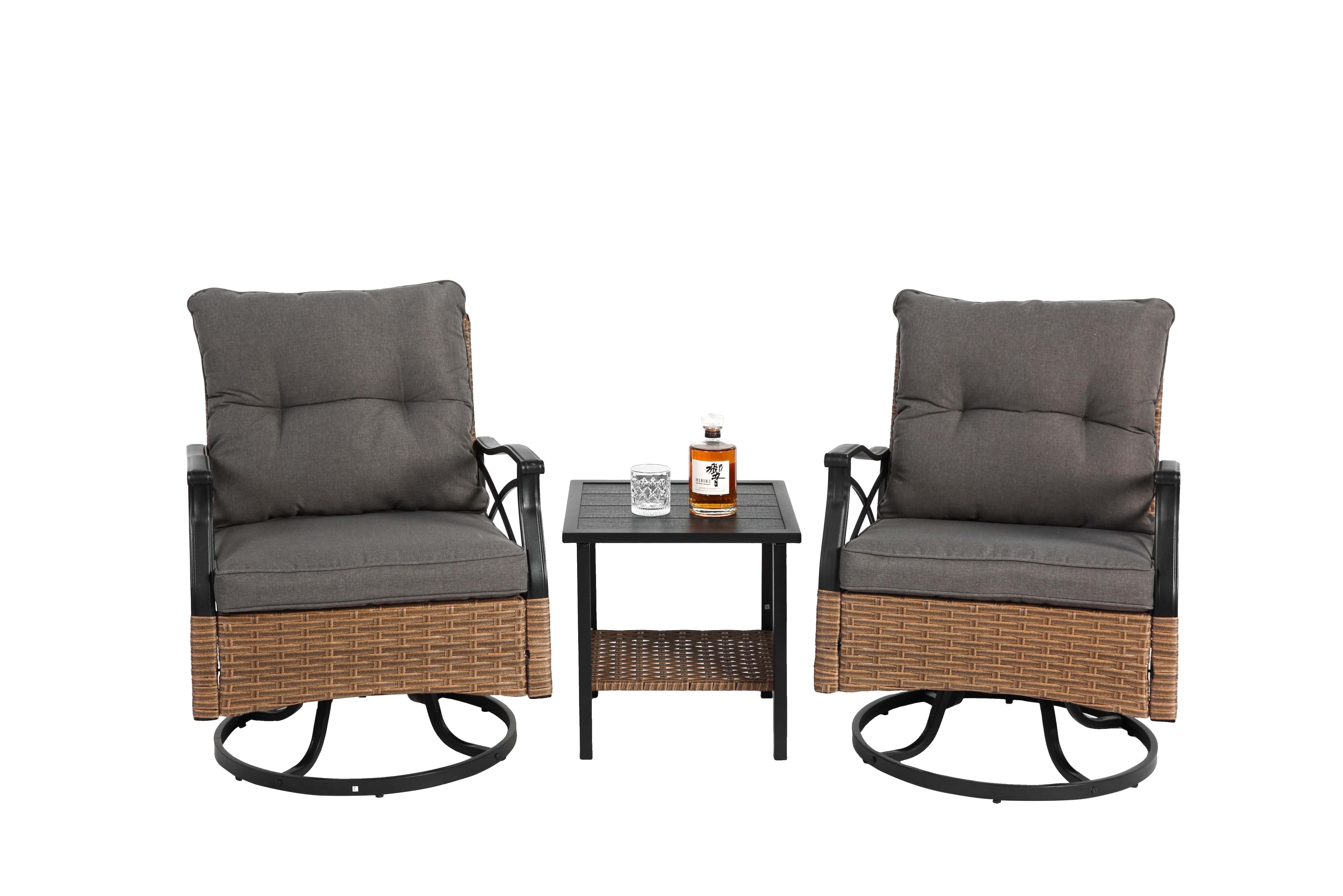 autolock Gartenlounge-Set Outdoor Schaukelstuhlset,mit 1 Tisch und 2 Schaukel- und Drehstühlen, Outdoor Möbel,Unterstützung 350lbs,Patio Conversation Set