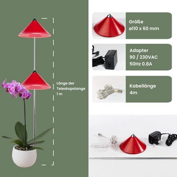 PARUS Pflanzenlampe Indoor plants, Leuchtmittel für Pflanzen, Teleskopstab 1m, Parus by Venso SUNLiTE 7W LED Vollspektrum Pflanzenlampe Rot, Indoor P