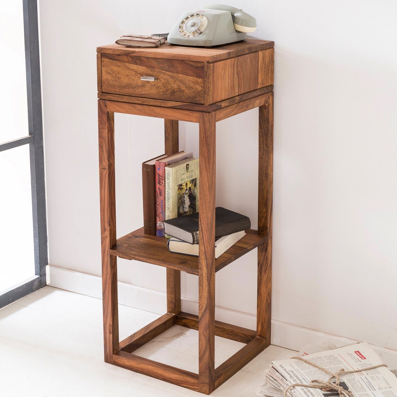 FINEBUY Beistelltisch SuVa3513_1 (Massivholz, Telefontisch 35x35x90 günstig online kaufen