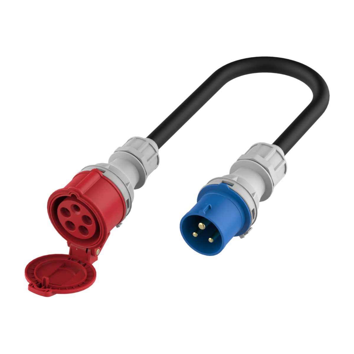 Platinet EV_A11C35MC CEE-Adapterkabel CEE 16A blau, 1-phasig, männlich zu CEE 16A rot, 3-phasig, weiblich, 20 cm, CEE blau auf CEE rot Adapter, 20 cm, bis 3,6 kW einphasig