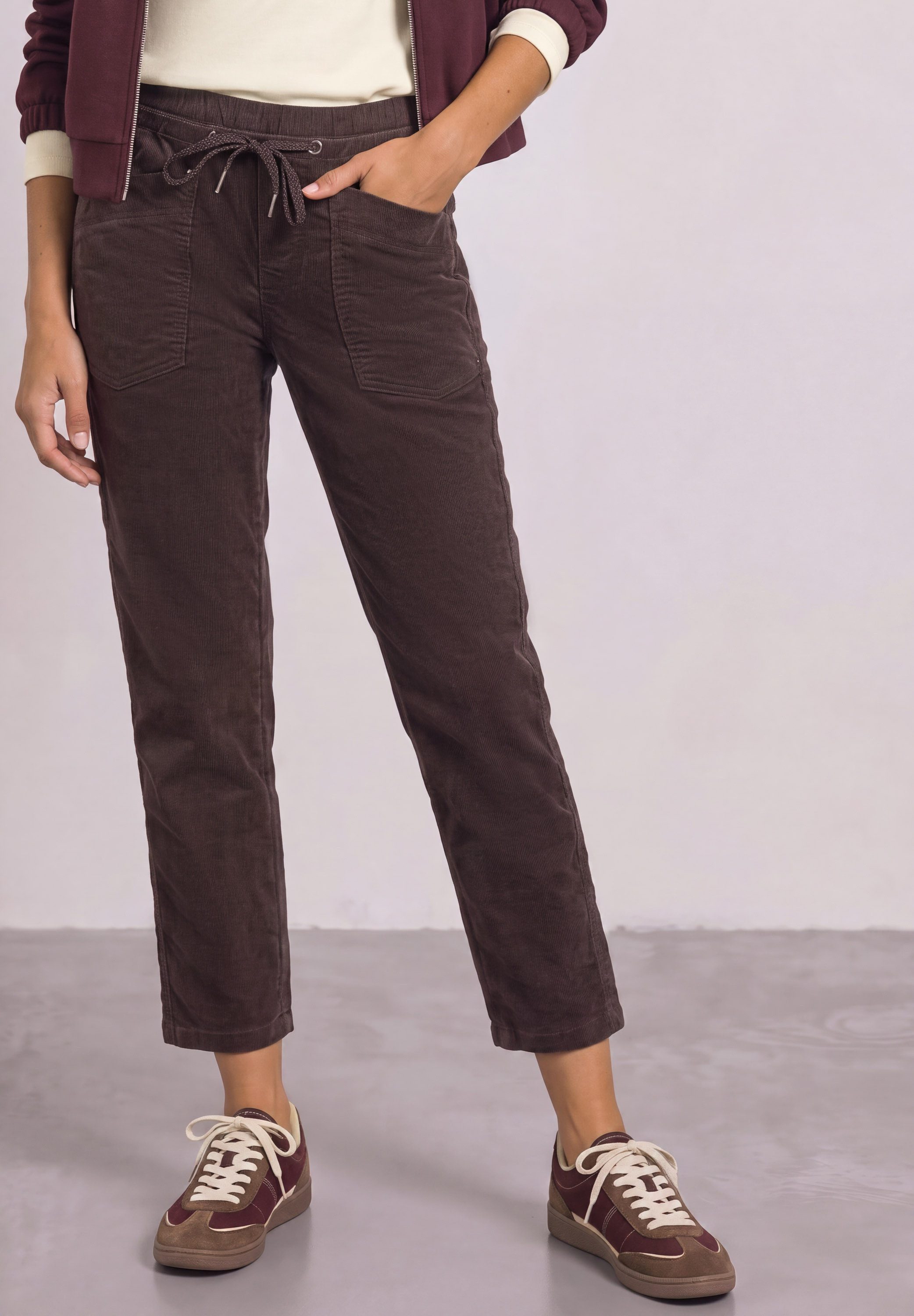 STREET ONE Cordhose Loose Fit mit elastischem Bund, 7/8-Länge