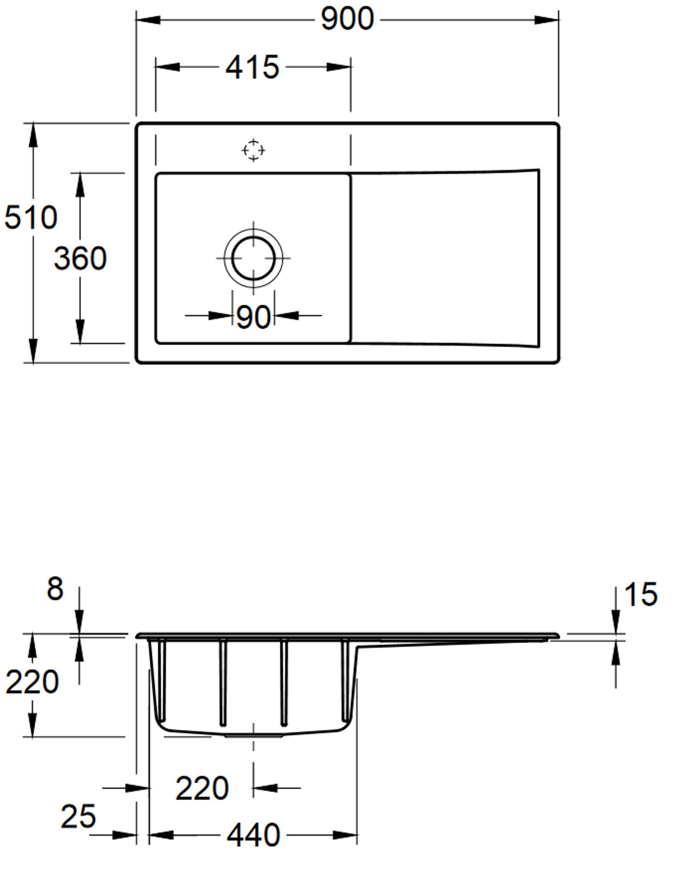 Küchenspüle cm, 90/22 für KD, & 3352 Einbau aufliegenden Boch 01 Villeroy Rechteckig, den