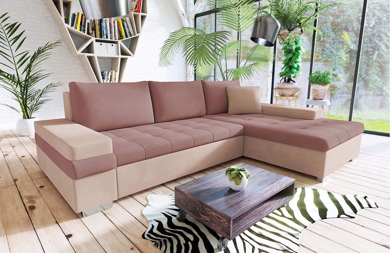MIRJAN24 Ecksofa Bangkok Mini, Verchromte Füße, Kissen-Set mit Reisverschluss