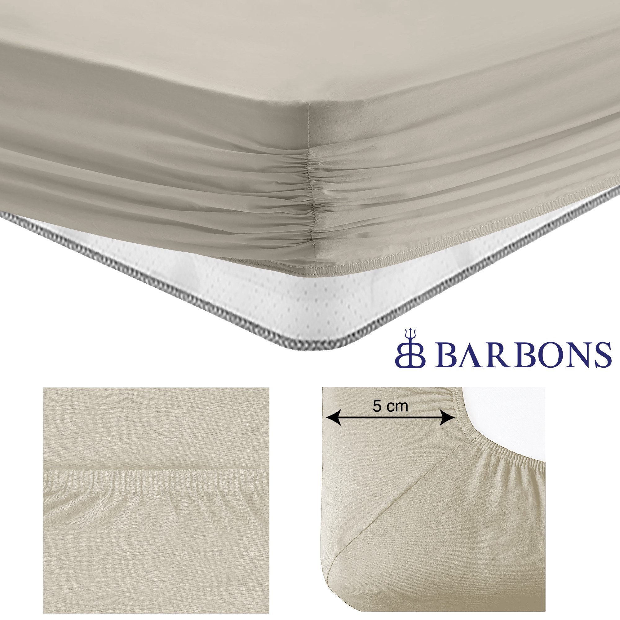 BARBONS Spannbettlaken Jersey 2er Bettlaken, 145 g/m² Spannbetttuch, bis zu 25cm Höhe, Topper, 100% Baumwolle, Gummizug: rundum, (2 Stück), Rundgummi, Atmungsak – Bild 4 von 5